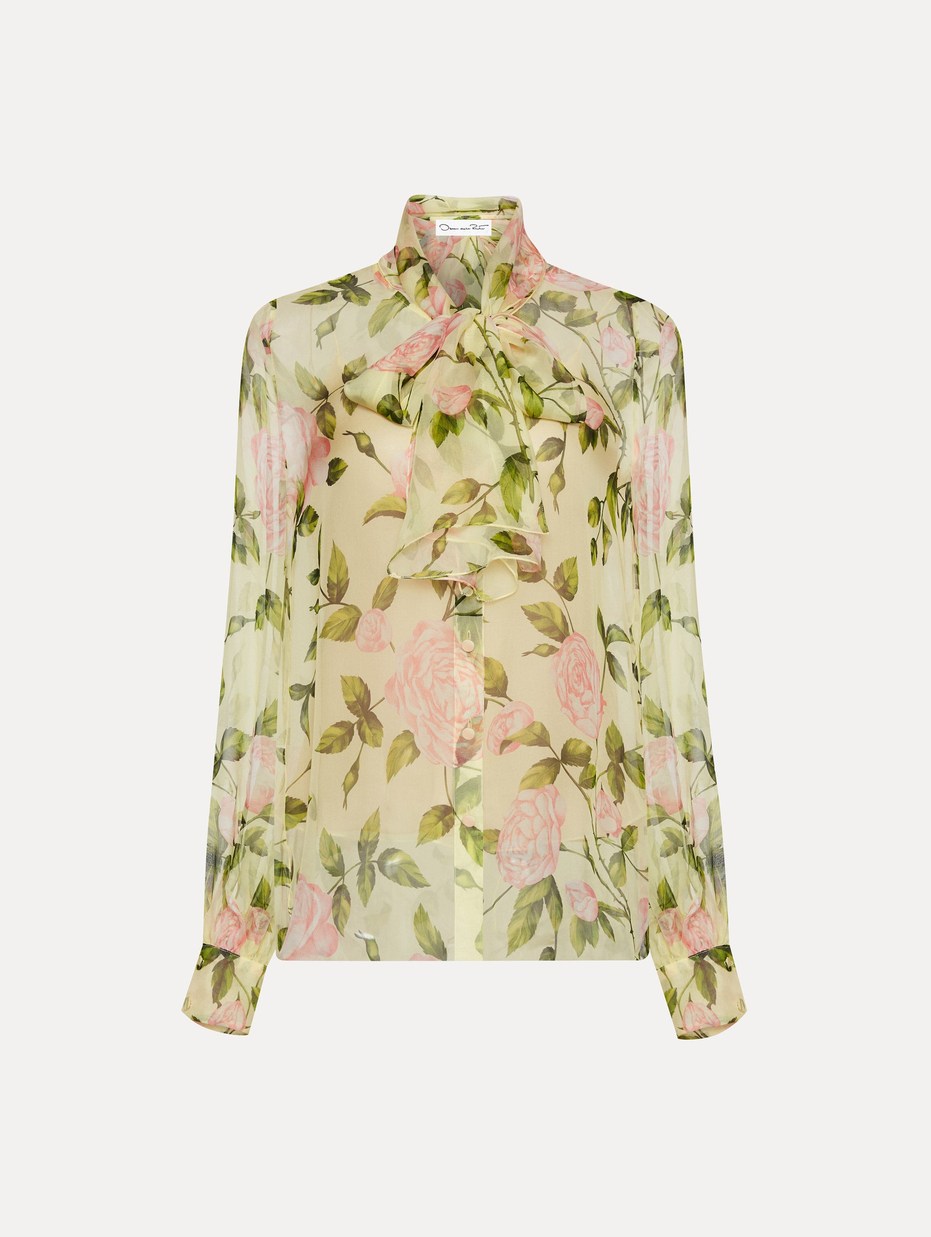 Elegant English Rose Silk Chiffon Blouse for Women - Vintage Floral Print Long Sleeve Shirt - Perfect for Office Wear, Date Night & Special Occasions