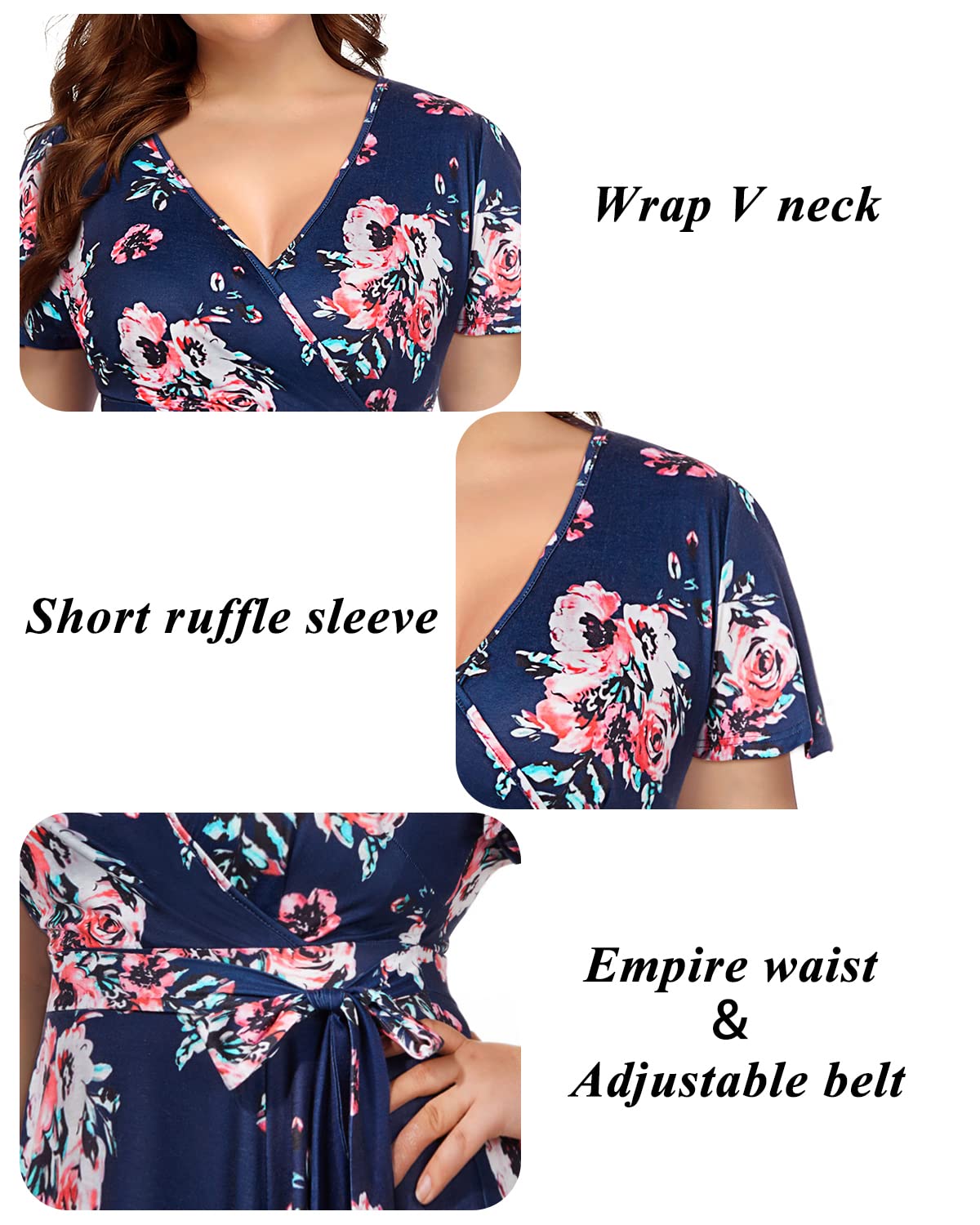 Elegant Plus Size Wrap Dress for Women - Semi Formal Cocktail & Wedding Guest Midi Dress with Empire Waist | Perfect for Parties, Date Nights & Special Occasions