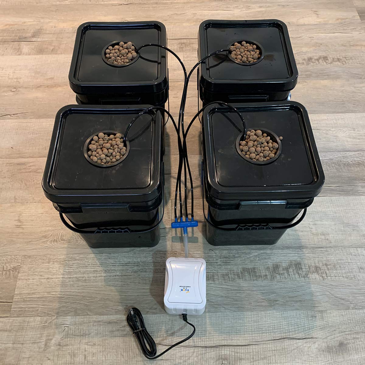 5 Gallon Deep Water Culture (DWC) Hydroponic System - 4 Site Bubbler Buckets Kit with Air Pump & Air Stones for Indoor Herb Garden & Hydroponic Farming