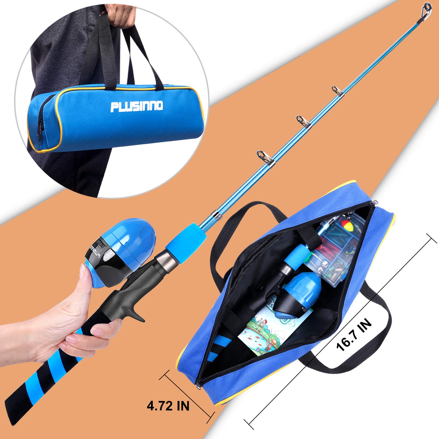 PLUSINNO Kids Fishing Pole - Telescopic Fishing Rod and Reel Combo Kit with Tackle Box for Boys & Girls | Portable Youth Fishing Gear for Lakes, Ponds, and Outdoor Adventures