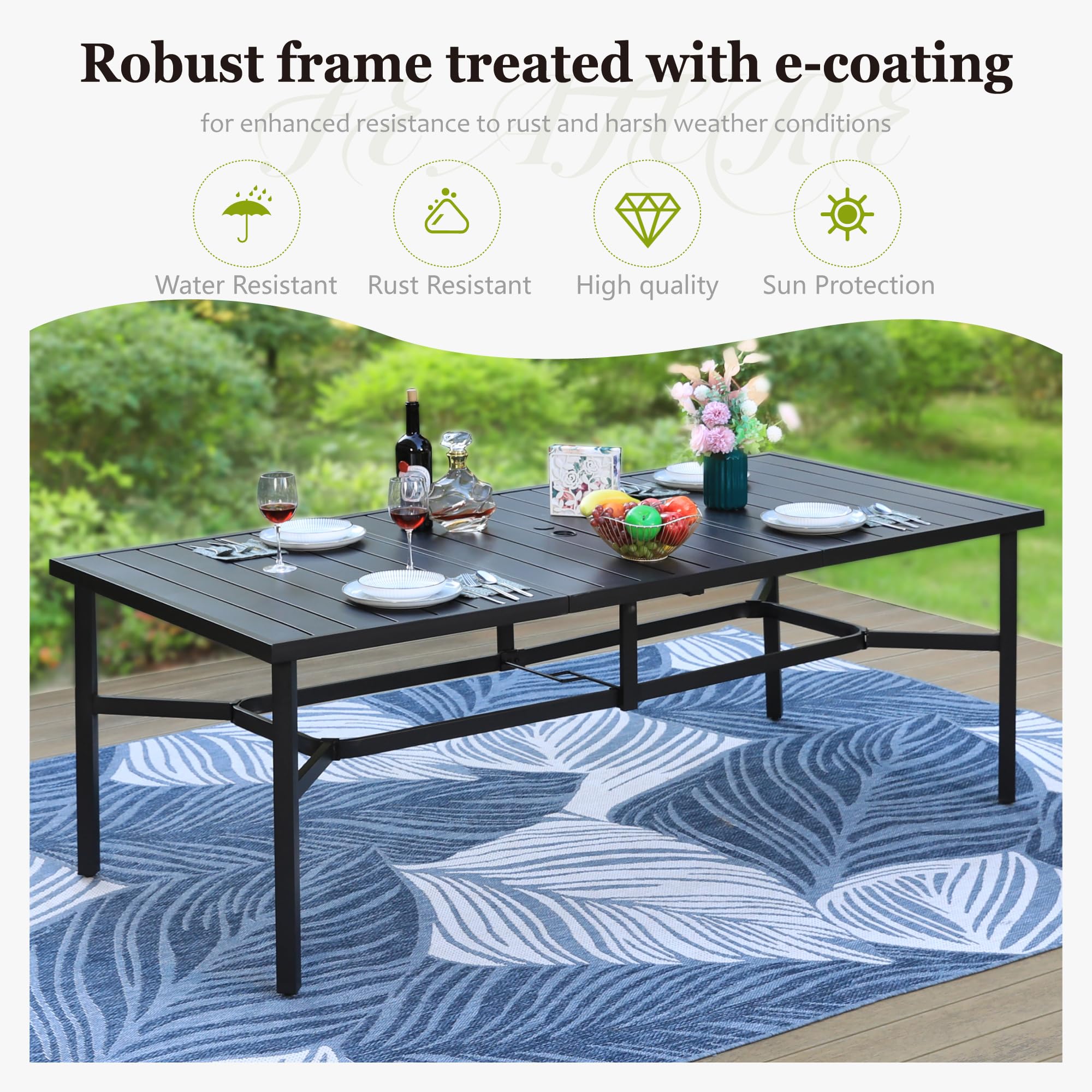 HERA'S HOUSE 9-Piece Outdoor Patio Dining Set - 8 Brown Textilene Chairs & 83