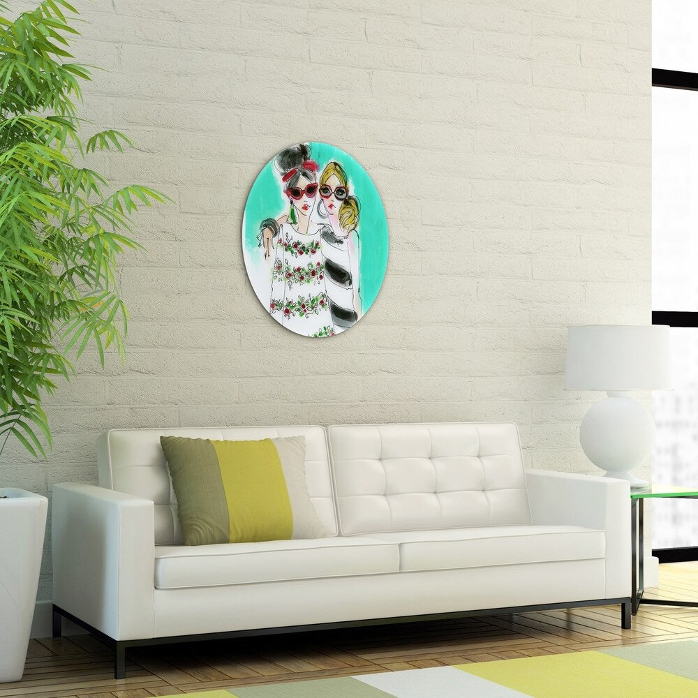 Best Friends 2 Unframed Floating Glass Round Wall Decor - Multi Color Artwork for Living Room, Bedroom & Office Decor