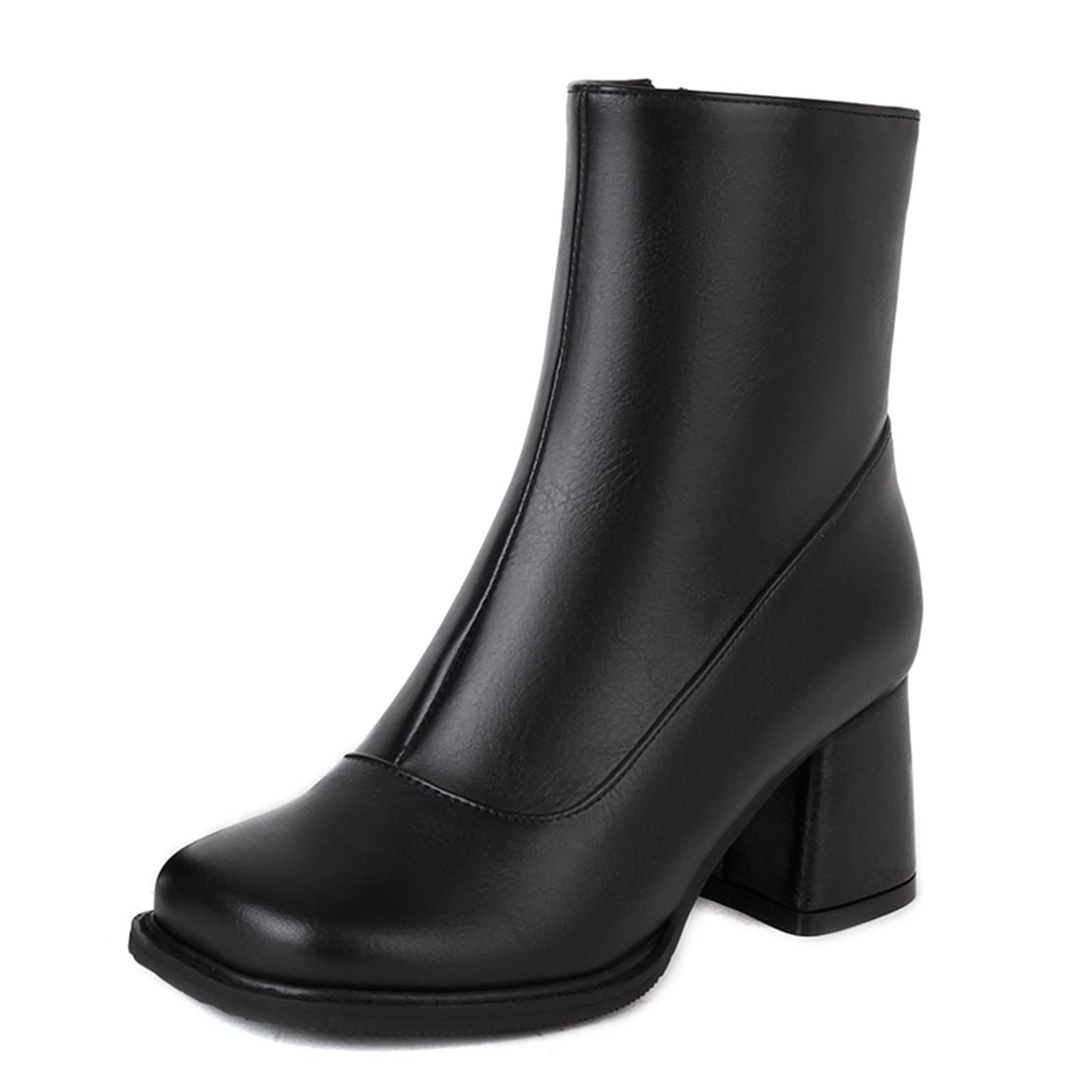 Women's Chunky High Heel Ankle Boots with Square Toe & Side Zipper - Winter Warm Comfort Shoes for Casual Outfits, Office Wear & Night Out