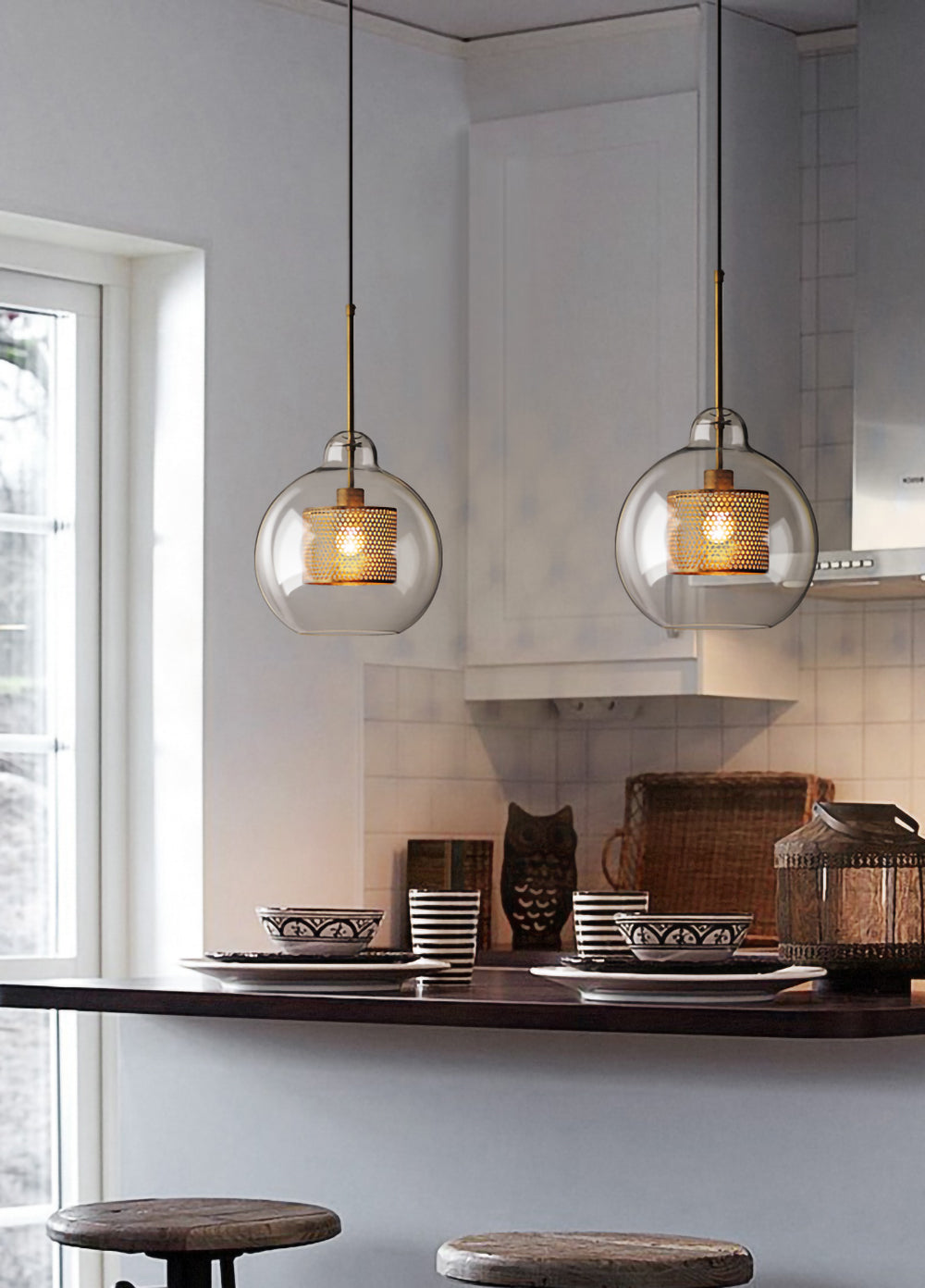 Chiswick Glass Pendant Light - Modern Hanging Ceiling Lamp for Kitchen Island, Dining Room & Bedroom Lighting