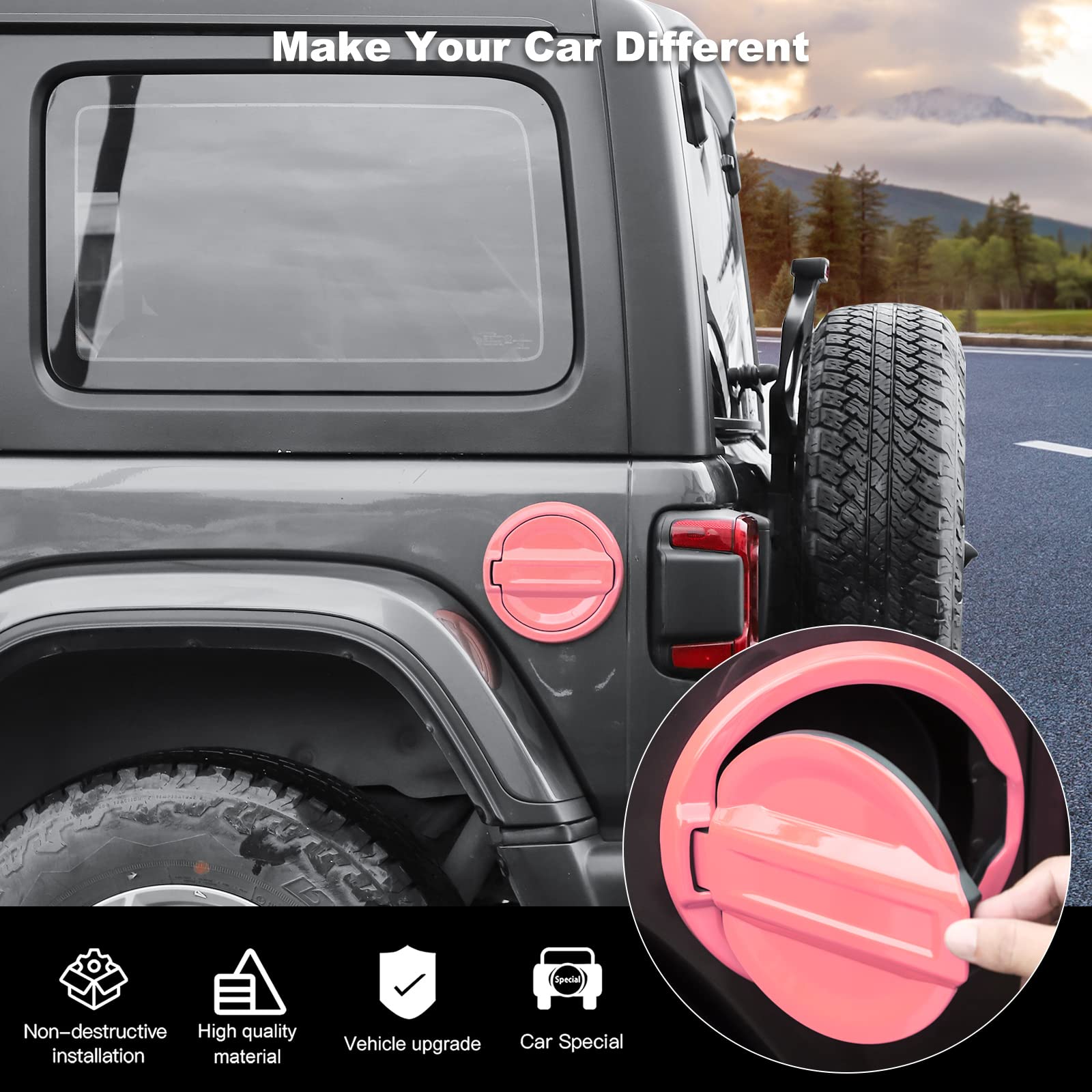 Pink Fuel Filler Door Cover for Jeep Wrangler JL & JLU (2018-2022) - Durable Gas Tank Cap Decoration & Exterior Accessories | Off-Road Adventure & Custom Car Styling