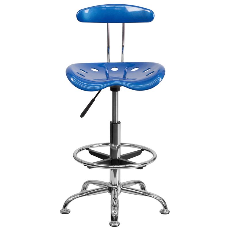 FLASH Bradley Vibrant Violet and Chrome Drafting Stool with Tractor Seat - Adjustable Height Bar Stool for Home Office, Art Studio & Industrial Workspaces
