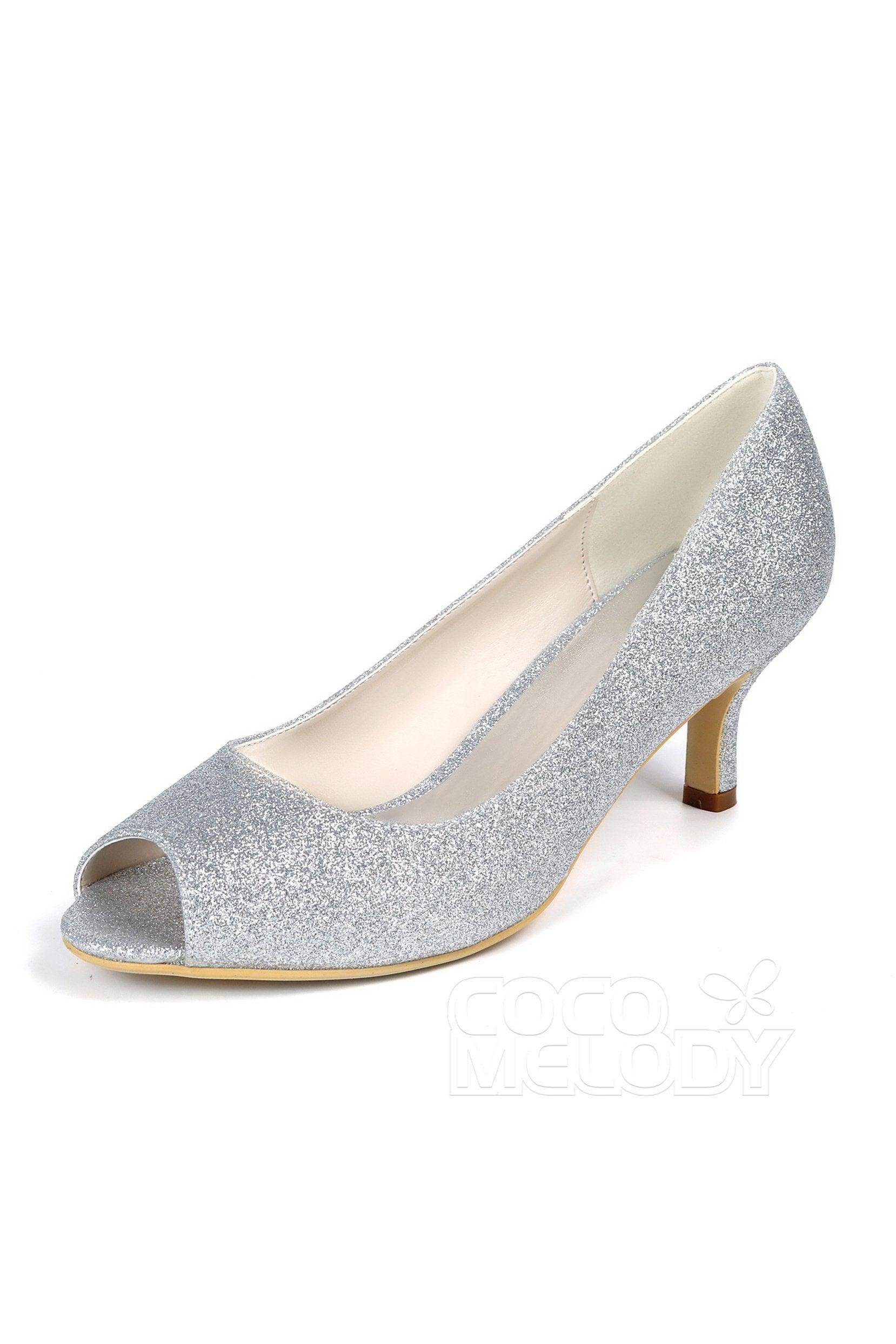 Sparkling Low Heel Peep Toe Wedding Shoes for Bride - Comfortable Bridal Party Shoes for Ceremony, Reception & Photoshoot | Style CK0069