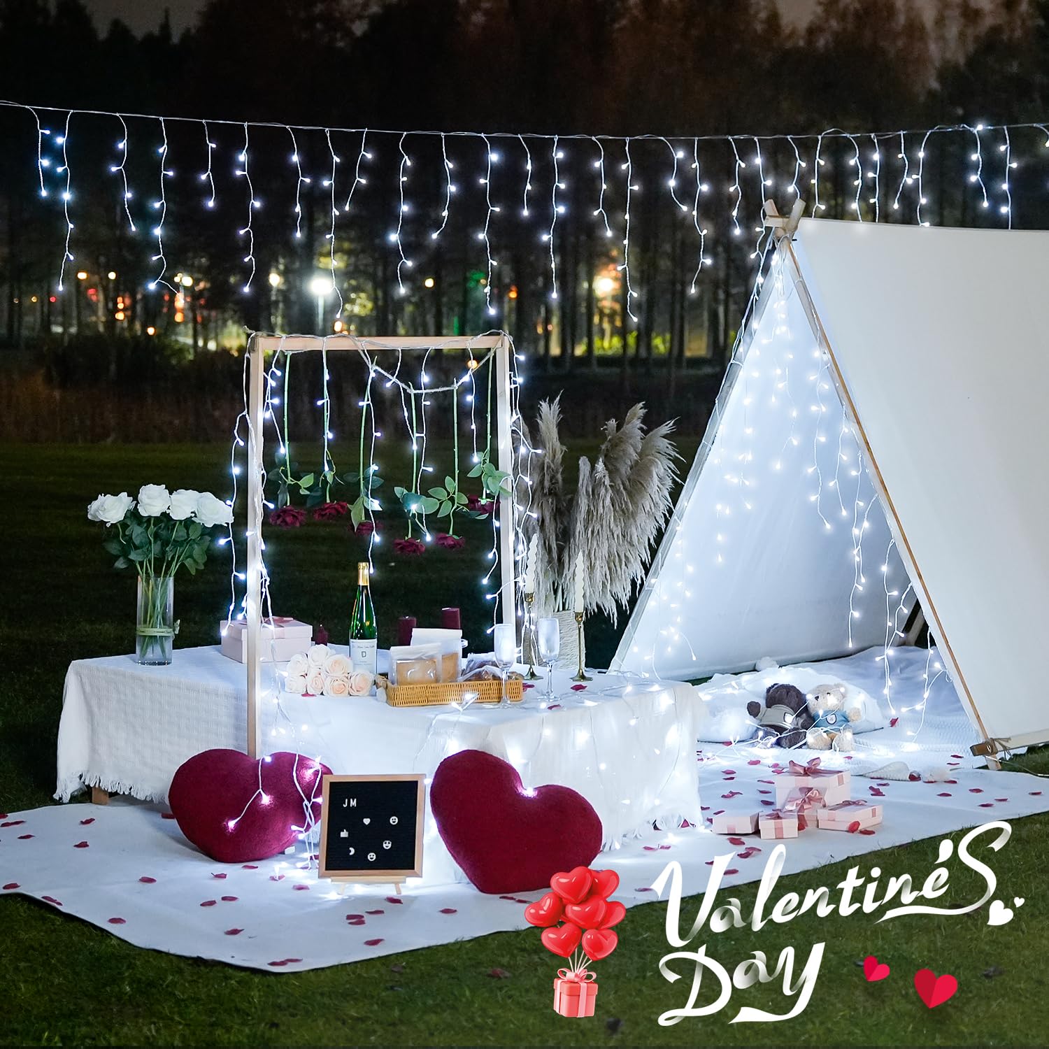JMEXSUSS 400 LED White Icicle Lights - 38.8ft Outdoor Christmas String Lights, Waterproof Connectable Holiday Decor for House, Patio, Wedding & Party | Perfect for Valentine's Day, Christmas, New Year & Outdoor Decorations