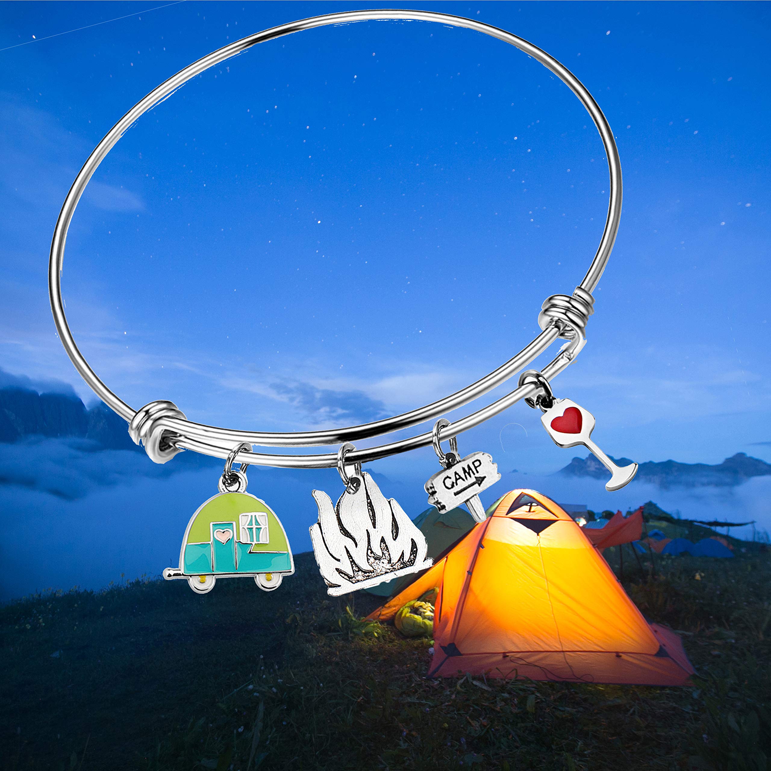 FUSTMW Travel Camper Bracelet - Stylish Camping Charm Bangle for Women, Perfect RV Travel Trailer Jewelry Gift for Best Friend, Ideal for Outdoor Adventures and Camping Trips