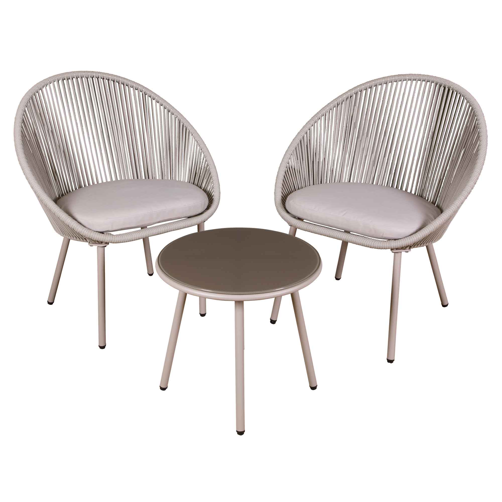 Como 3-Piece Steel Bistro Set with Tempered Glass Top - Outdoor Patio Dining Set in Modern Gray for Garden, Balcony, and Backyard Relaxation