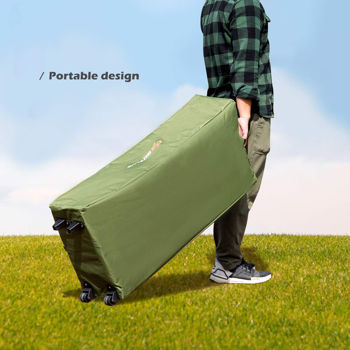 Double Tent Bed with Air Mattress & Pillow - Portable Folding Camping Cot with Metal Frame & Polyester Canopy - Military Green for Outdoor Family Camping, Picnics & Backpacking Adventures