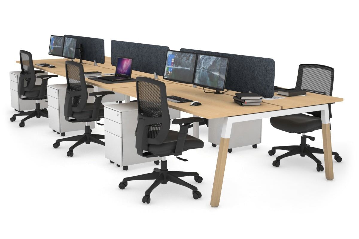 Quadro A Legs 6-Person Office Workstation with Wood Legs & Cross Beam [1800L x 700W] - Perfect for Collaborative Workspaces, Open Offices & Conference Rooms