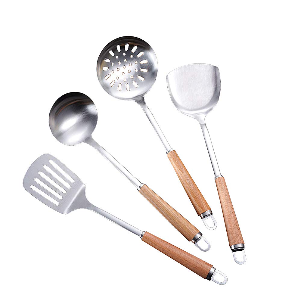 Premium Stainless Steel Kitchen Utensil Set - Non-Stick & Heat Resistant Cookware with Wooden Handle - 15-Piece Cooking Gadgets Tools Set - Perfect Gift for Home Chefs & Cooking Enthusiasts - Ideal for Baking, Frying, Sauteing & Everyday Meal Preparation