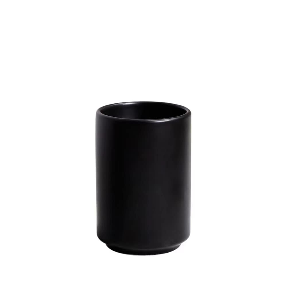 Minimalist Black and White Ceramic Mug - Handleless Tea Cup, Coffee Cup & Toothbrush Holder - Japanese Style Home & Office Essentials (Black) - Perfect for Tea Lovers, Coffee Drinkers & Bathroom Organization