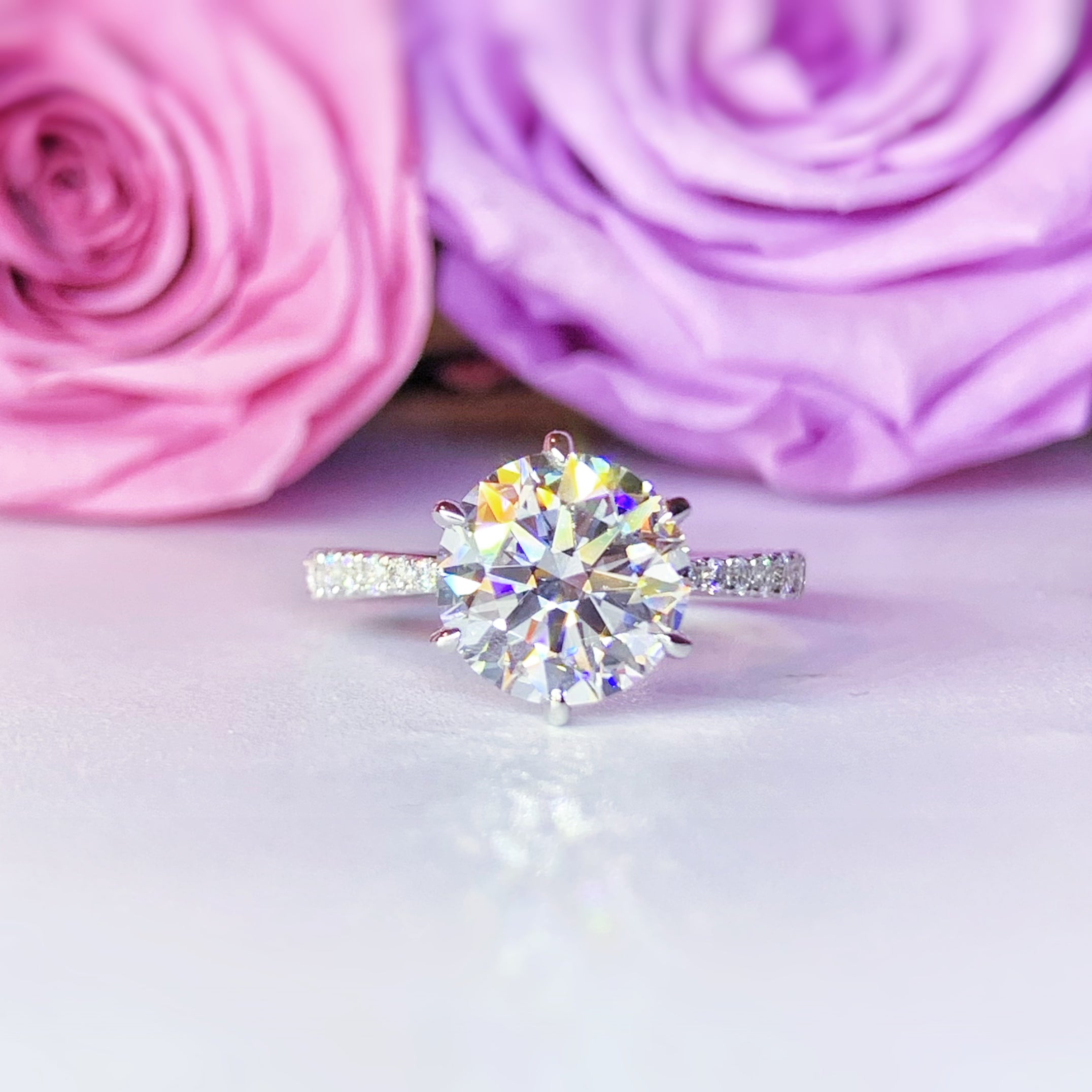 Six Prong Side Stone Diamond Engagement Ring - 1.5ct Round Cut Solitaire Wedding Band for Women (LGR240) | Perfect for Proposals, Anniversaries & Bridal Jewelry