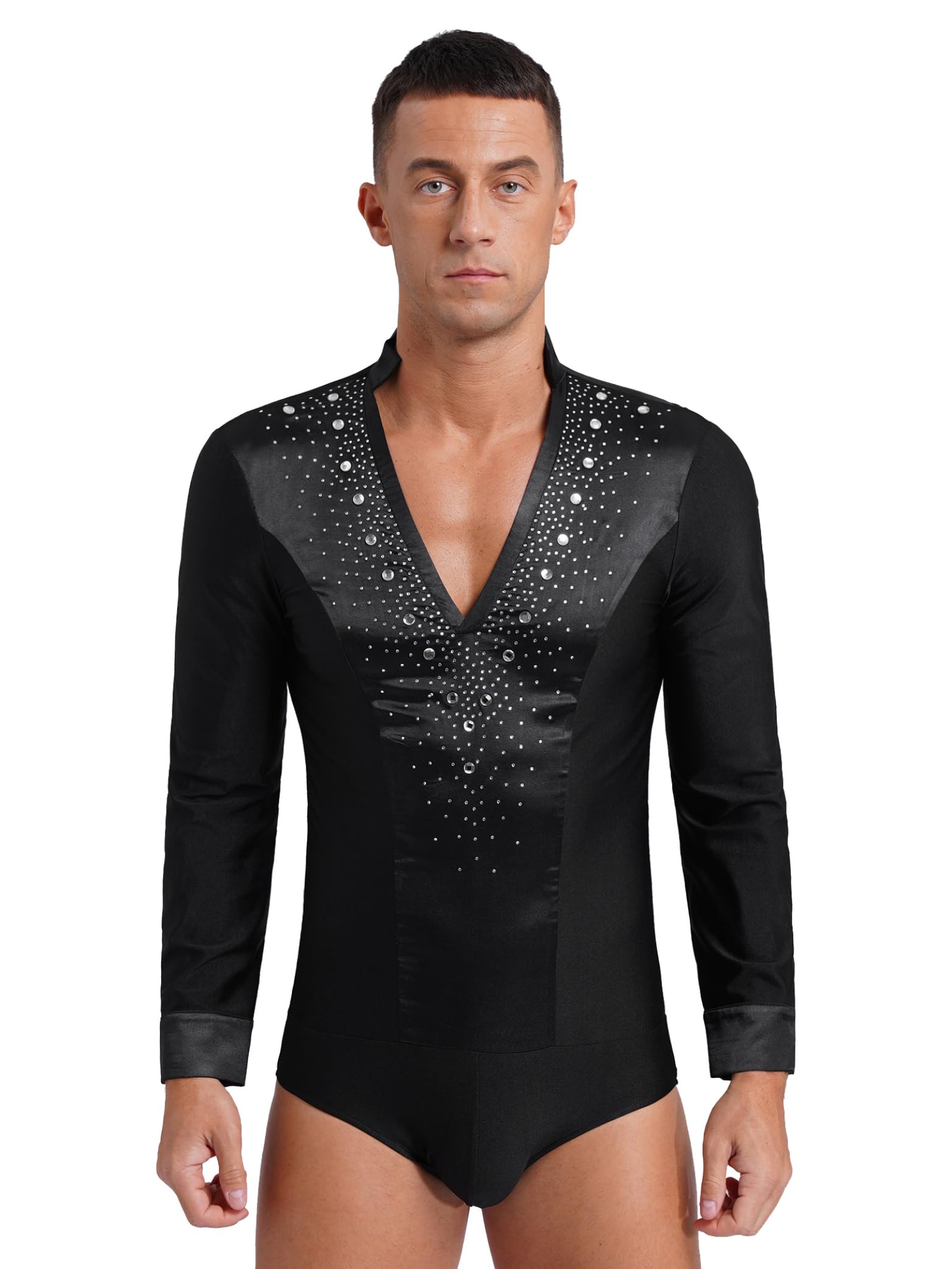 Sparkly Rhinestone Bodysuit for Men - Shimmering Dance Shirt for Tango, Ballroom, Salsa, Samba & Latin Performances | Perfect for Stage Shows, Competitions & Costume Parties
