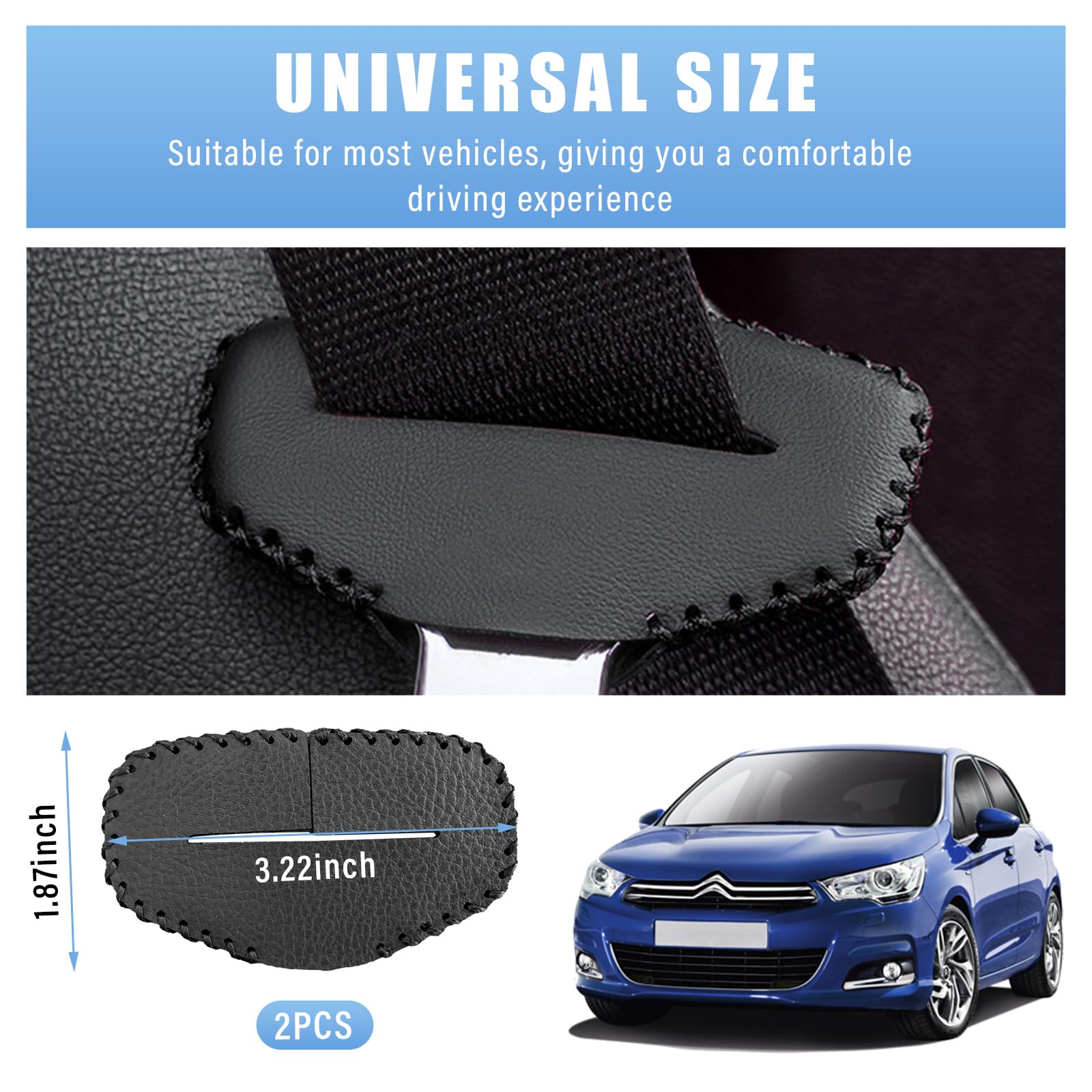 Augeny 2PCS Universal Leather Seat Belt Buckle Cover - Anti-Scratch Car Seat Belt Silencer Clip Protector for Most Vehicles - Black Interior Decor Accessories (Perfect for Road Trips & Daily Commute)