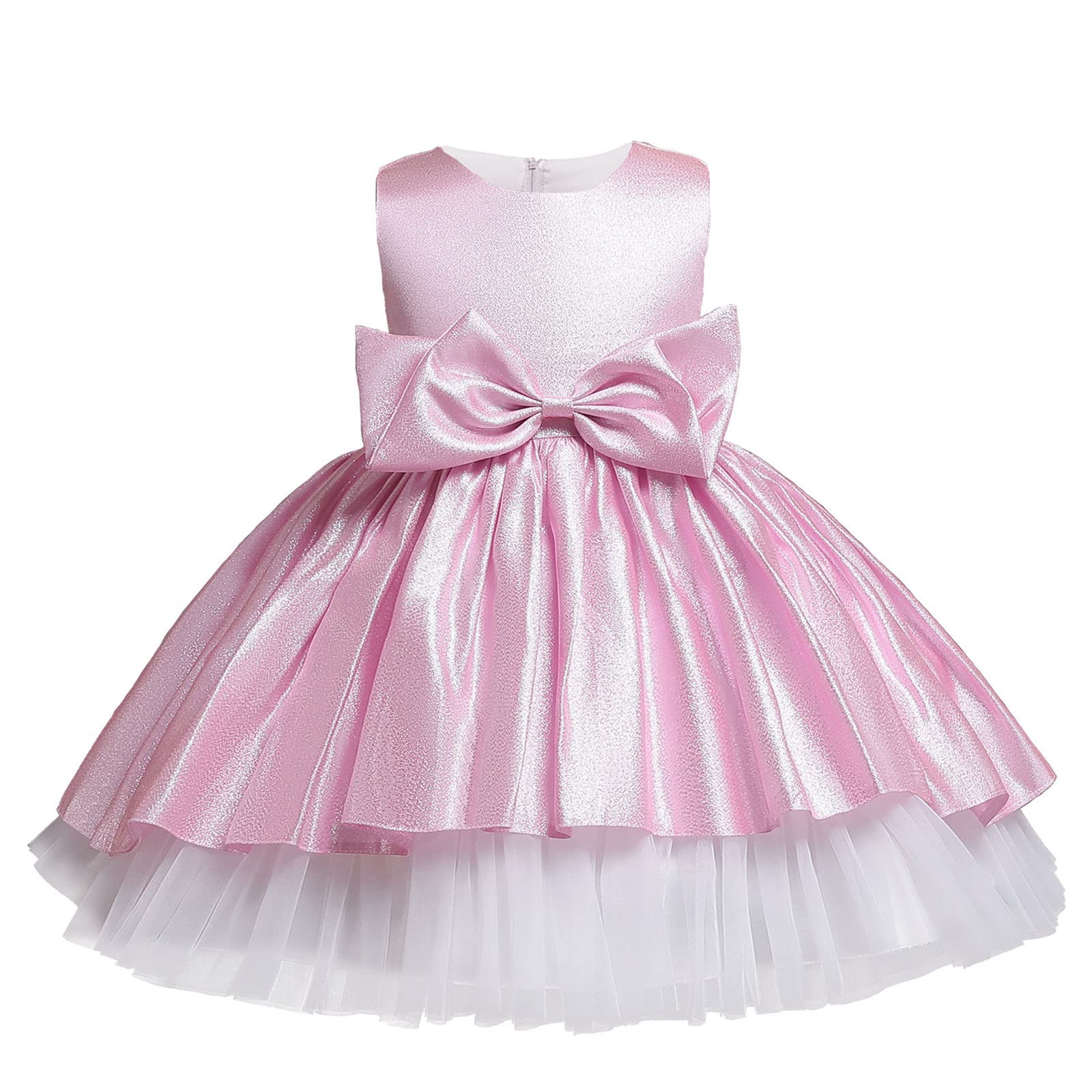 **Baby Girls Wedding Guest Dress - Toddler Princess Bow Tulle Patchwork Party Dress - Perfect for Weddings, Birthday Parties & Special Occasions**