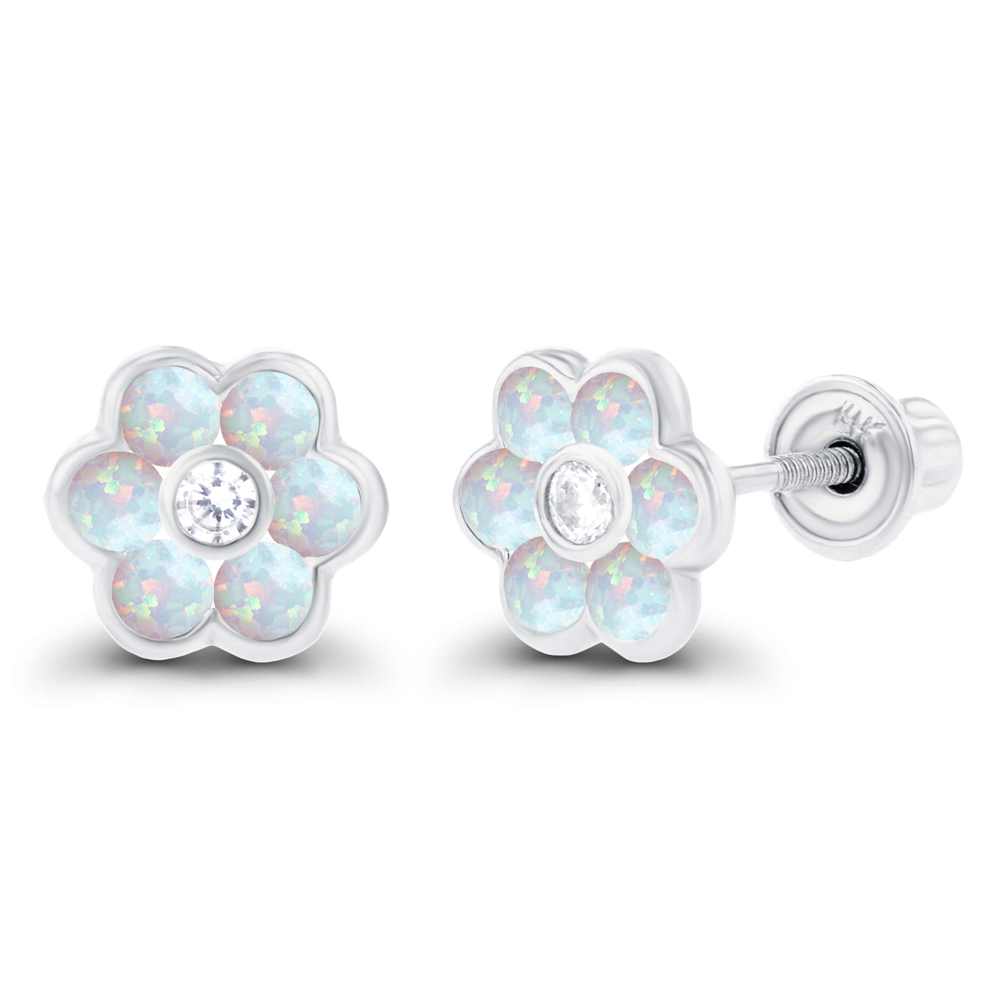 14K Solid Gold 6mm Natural Birthstone Screwback Stud Earrings for Women | 1.75mm Birthstone & 1.25mm White Sapphire Halo Earrings | Perfect for Everyday Wear, Gifts, and Special Occasions