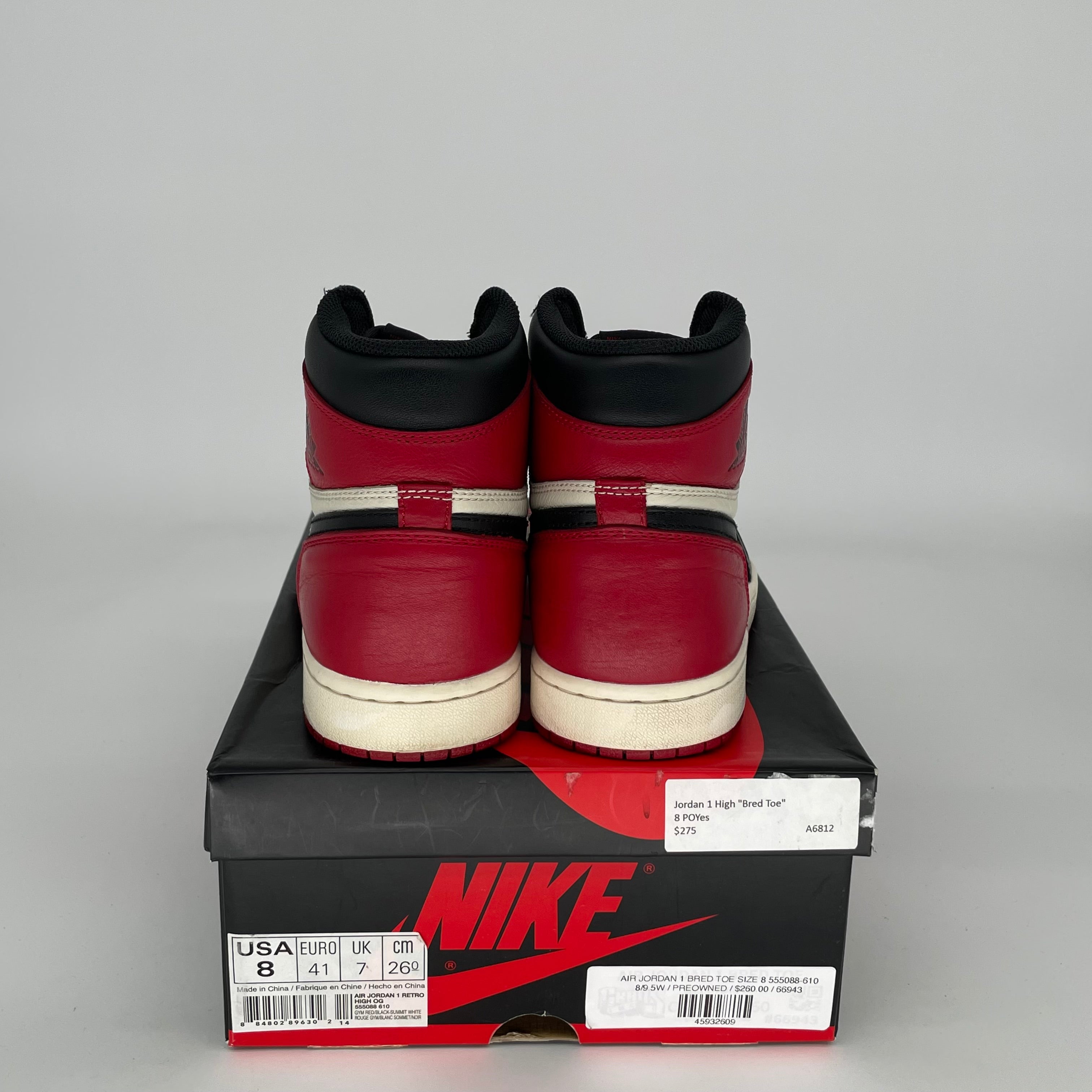 Air Jordan 1 Retro High OG 'Bred Toe' Men's Basketball Shoes Size 8 - Style 555088-610 | Authentic Sneakers for Streetwear & Basketball Games