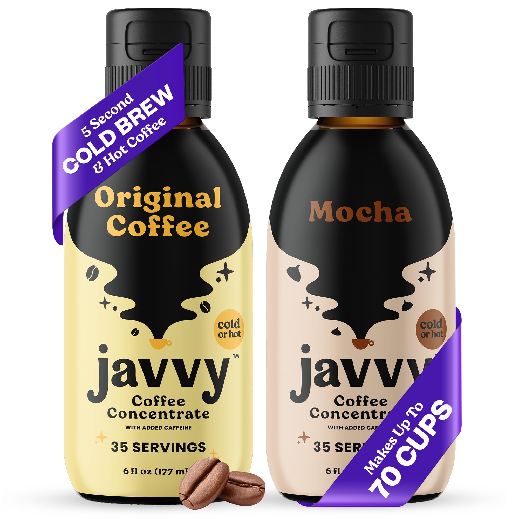 Javvy Cold Brew Coffee Concentrate - Original & Mocha Flavors for Hot or Iced Coffee, Instant Drinks, Lattes - Perfect for Home, Office & Travel Use