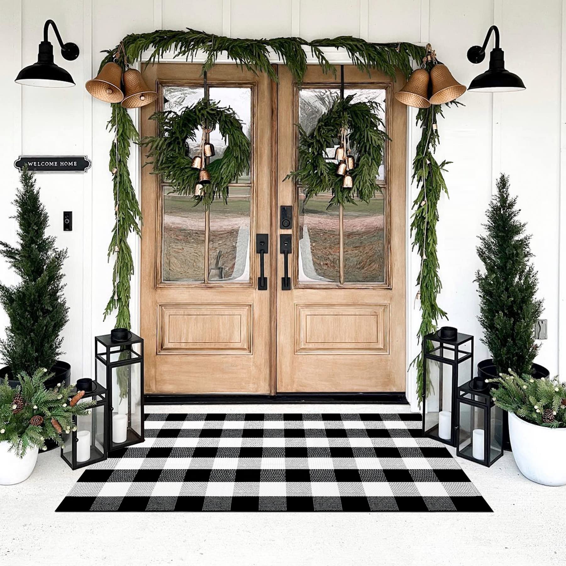 SEEKSEE 3'x5' Black and White Cotton Buffalo Plaid Rug - Washable Checkered Doormat for Indoor & Outdoor Use - Perfect for Front Door, Porch, Kitchen, Farmhouse & Entryway Decor - Great for Layering, Seasonal Decor and Cozy Home Styling