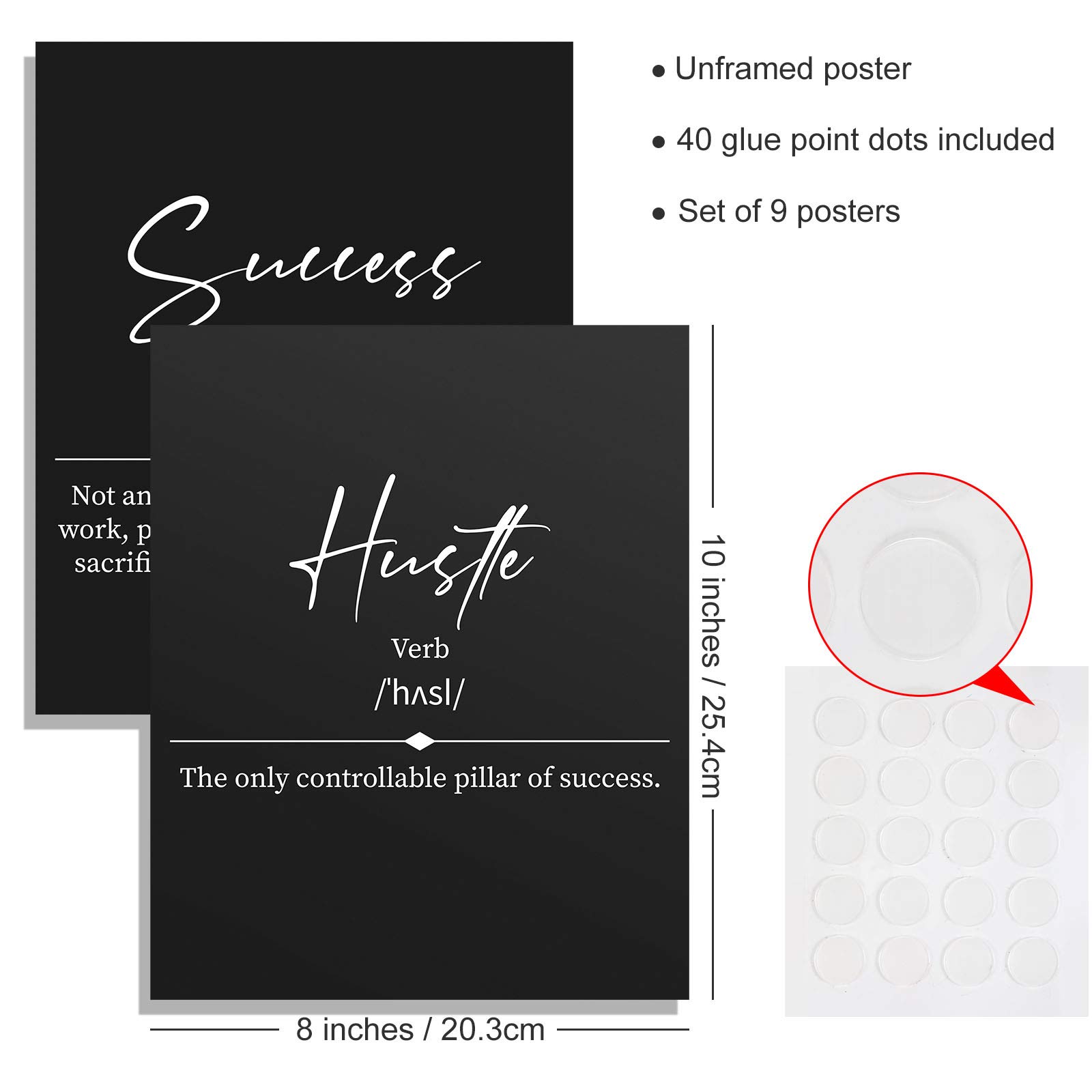 9-Piece Motivational Office Wall Art Set - Grind Hustle Execution Success Quotes, Entrepreneur Posters for Office & Living Room Decor (Black) - Perfect for Home Office, Workspace & Business Inspiration