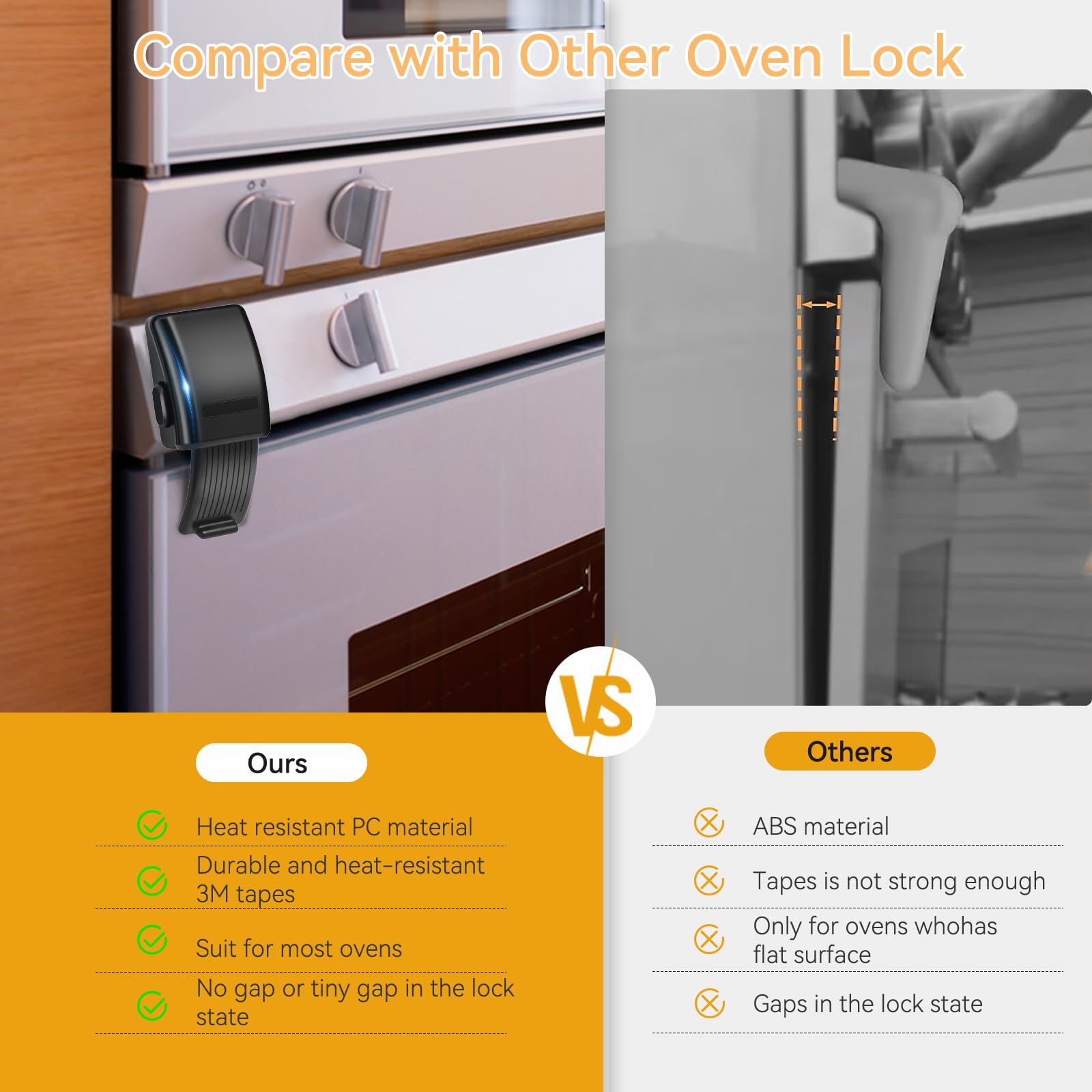 VSTM Child Safety Oven Lock - Baby Proof Oven Door Lock Kit for Toddlers, Heat-Resistant PC Material, Black (1 Pack) - Keep Kids Safe While Cooking & Baking at Home