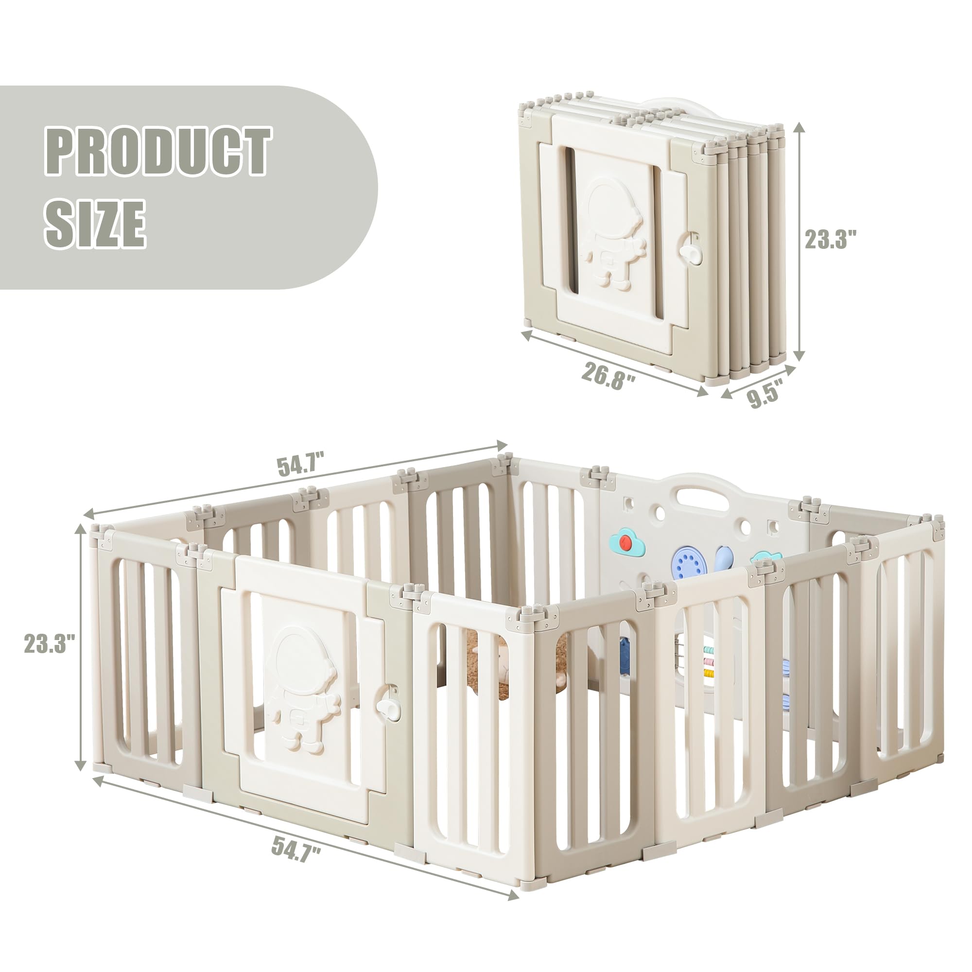 **Foldable Baby Play Pen - Extra Large 14-Panel Playpen for Babies & Toddlers, Portable Play Yard with Astronaut Design, Safety Baby Gate & Fence (Grey) - Indoor & Outdoor Use for Playtime, Learning & Safe Exploration**