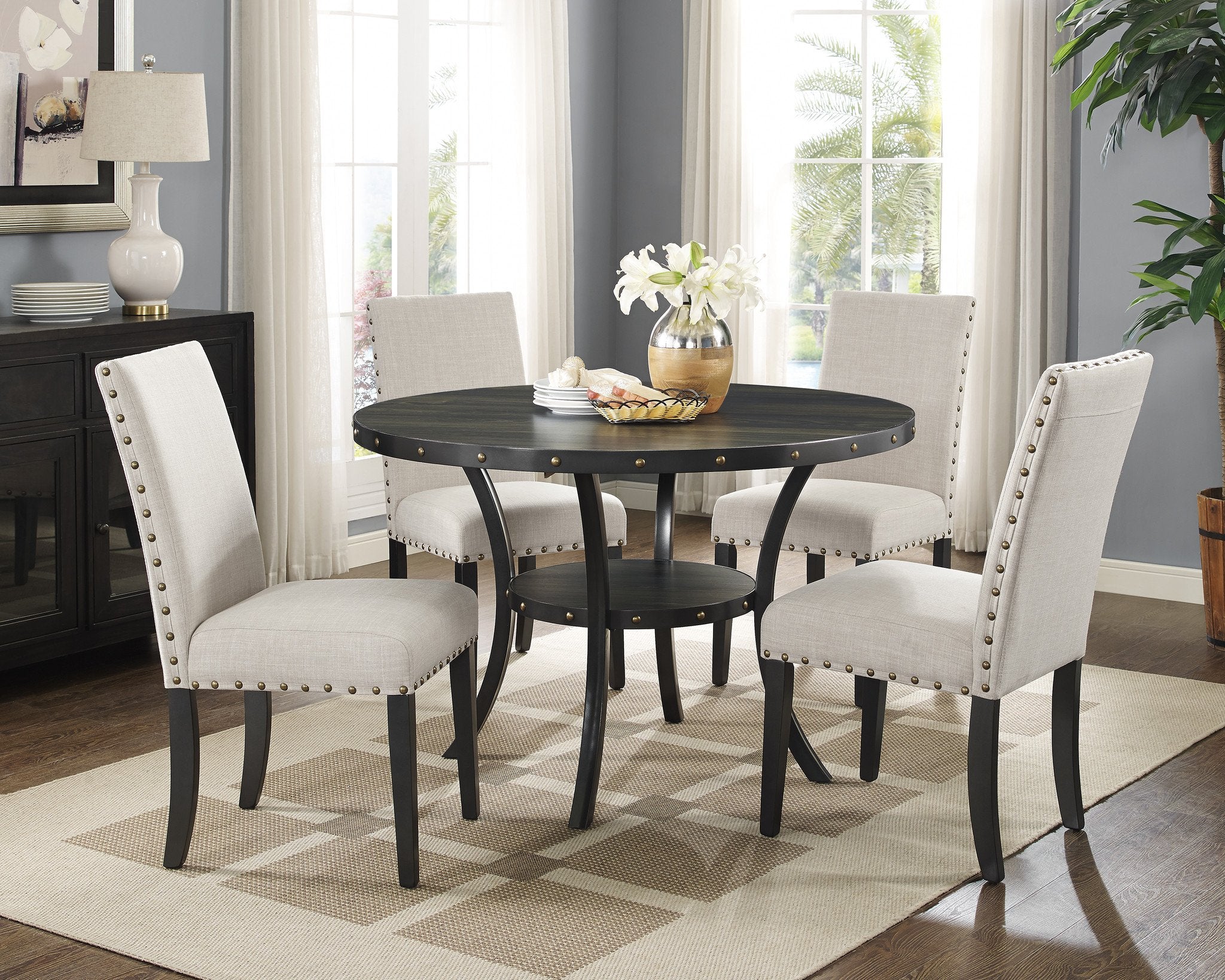 Roundhill Furniture Biony Fabric Dining Chairs with Nailhead Trim, Tan, Set of 2 - Modern Upholstered Side Chairs for Kitchen, Dining Room, and Office - Comfortable & Stylish Seating for Home Decor