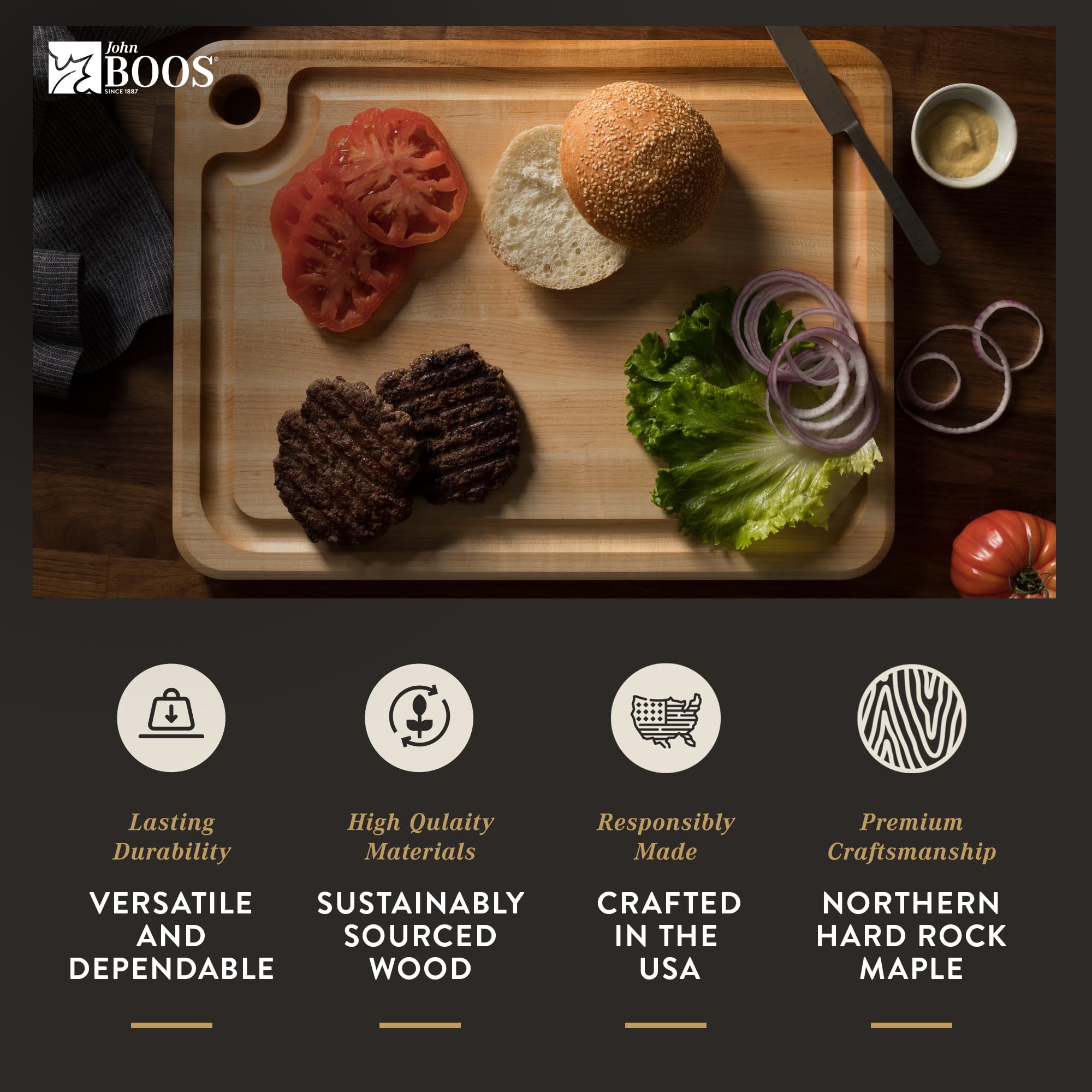 Premium John Boos Boos Block Reversible Maple Wood Cutting Board - 22