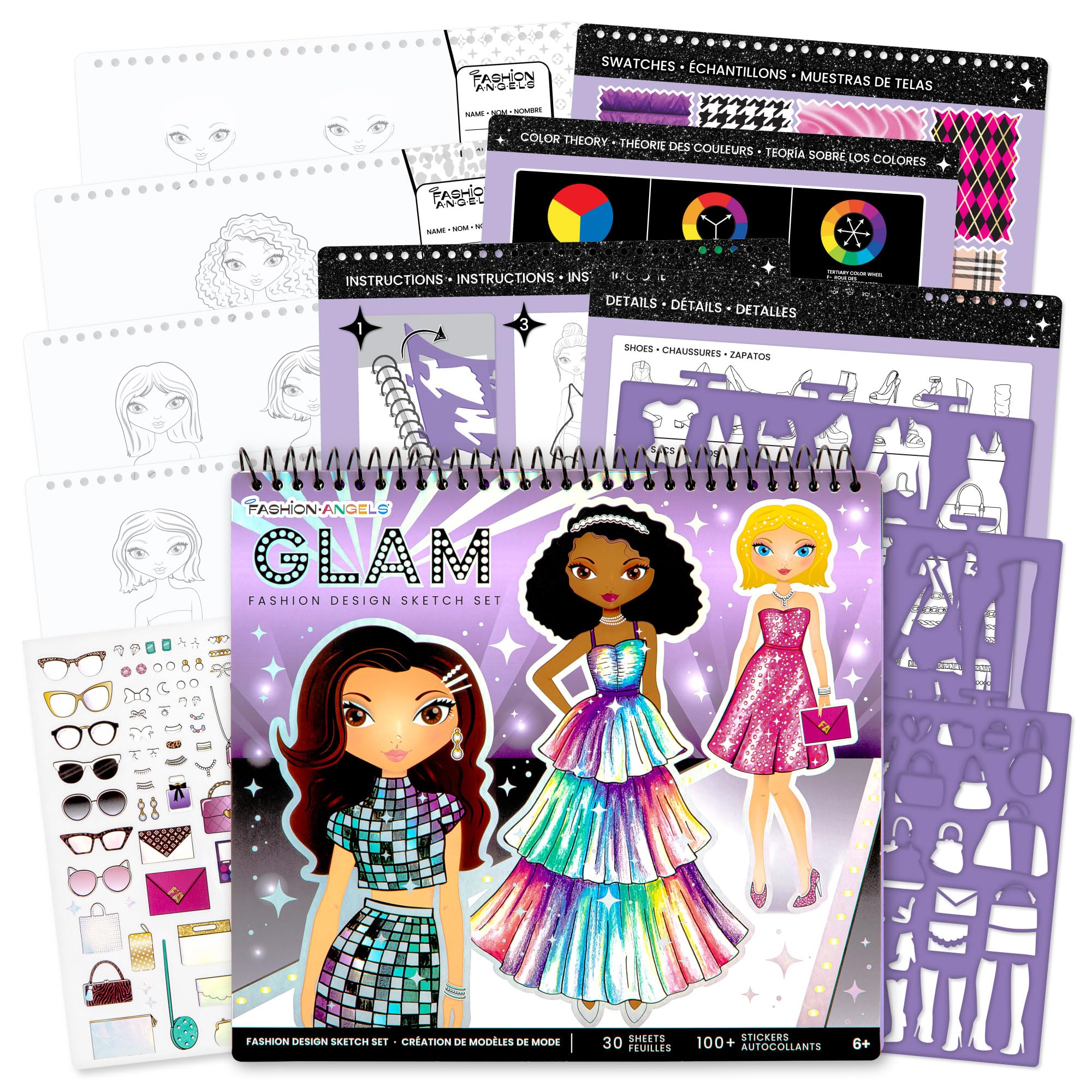 Fashion Angels Glam Fashion Sketch Set - Sketch Pad with Stencils & Stickers, Fashion Design Sketch Book for Girls & Kids, Perfect Drawing Kit for Aspiring Designers | Creative Gift for Birthday, Art Class & DIY Projects