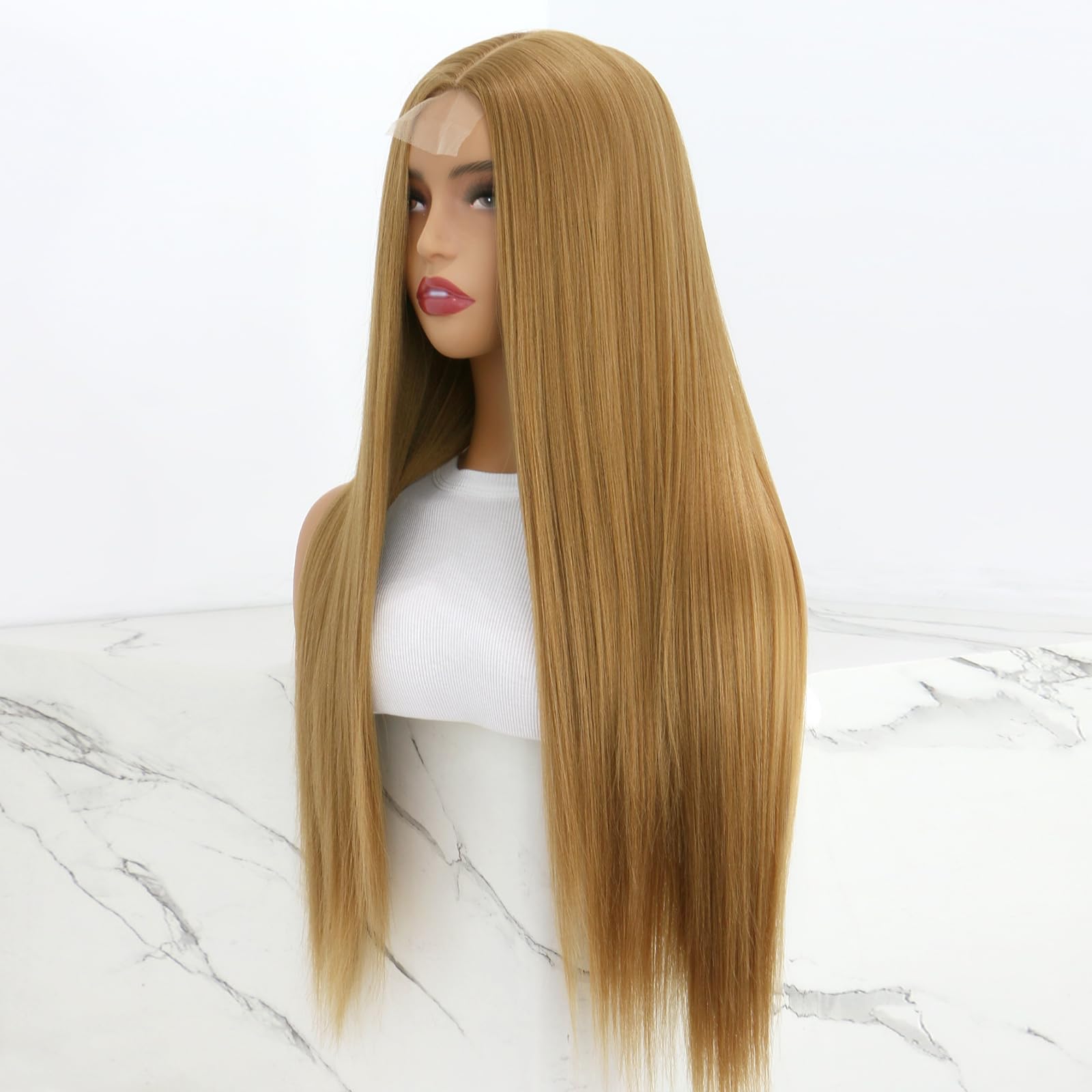 Swetcurly Blonde 24 Inch Lace Front Wig - Heat Resistant Synthetic Straight Hair with Highlight - Glueless Long Wigs for Women | Perfect for Cosplay, Fashion Shows & Daily Styling