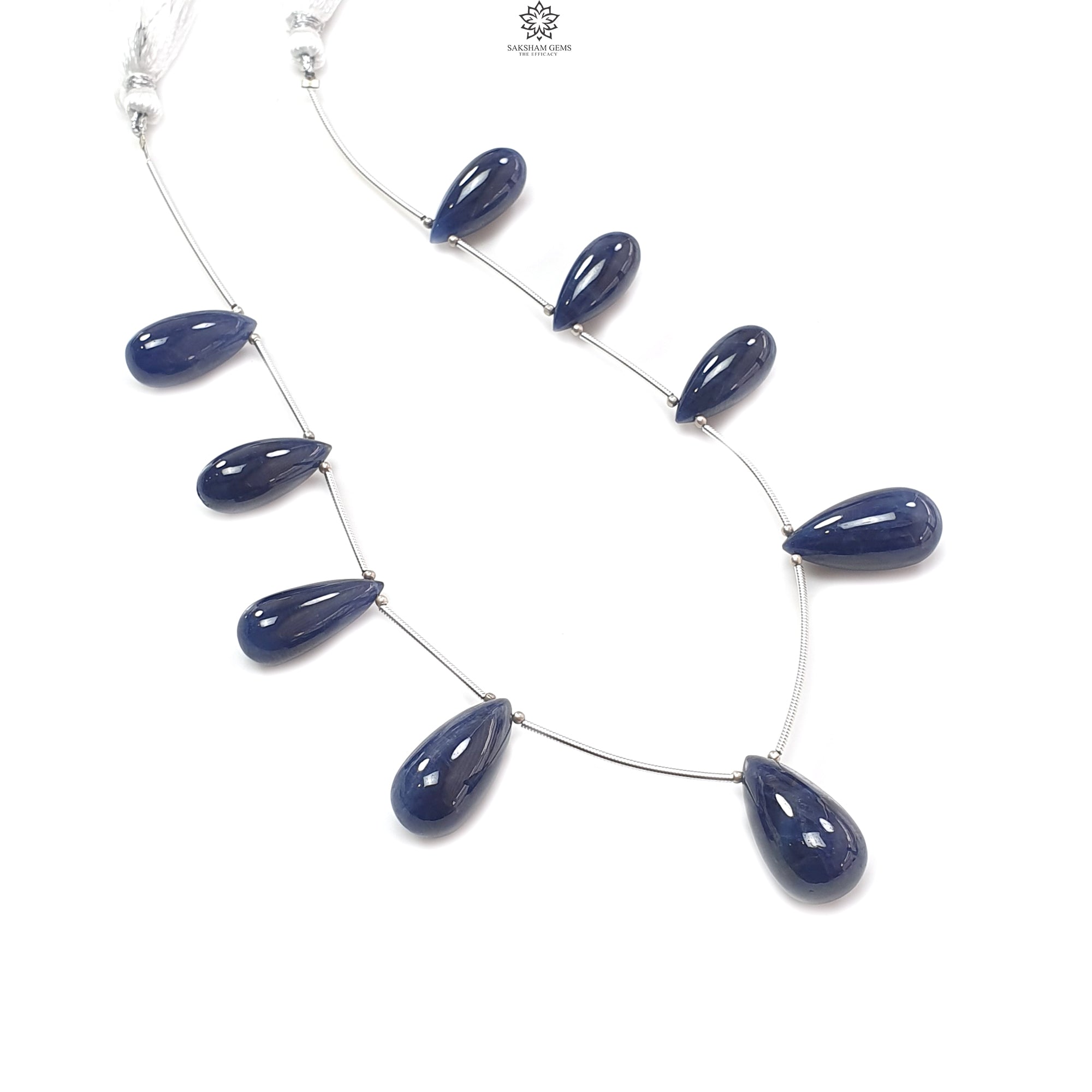 Natural Blue Sapphire Loose Beads - 183.85cts Untreated September Birthstone, 20mm & 22mm Teardrop Beads for Jewelry Making, 925 Silver Spacer Beads - Perfect for Necklaces, Bracelets & DIY Craft Projects
