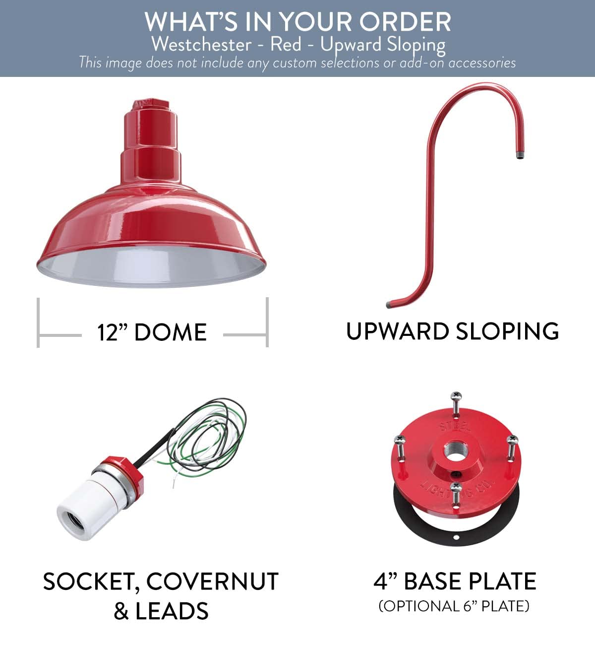 Steel Lighting Co. Westchester 12-inch Outdoor Barn Light - Dusk to Dawn Sensor, Wall Mounted Gooseneck Fixture with Red Exterior & White Interior | Made in USA | Perfect for Farmhouse, Warehouse & Industrial Style Exteriors
