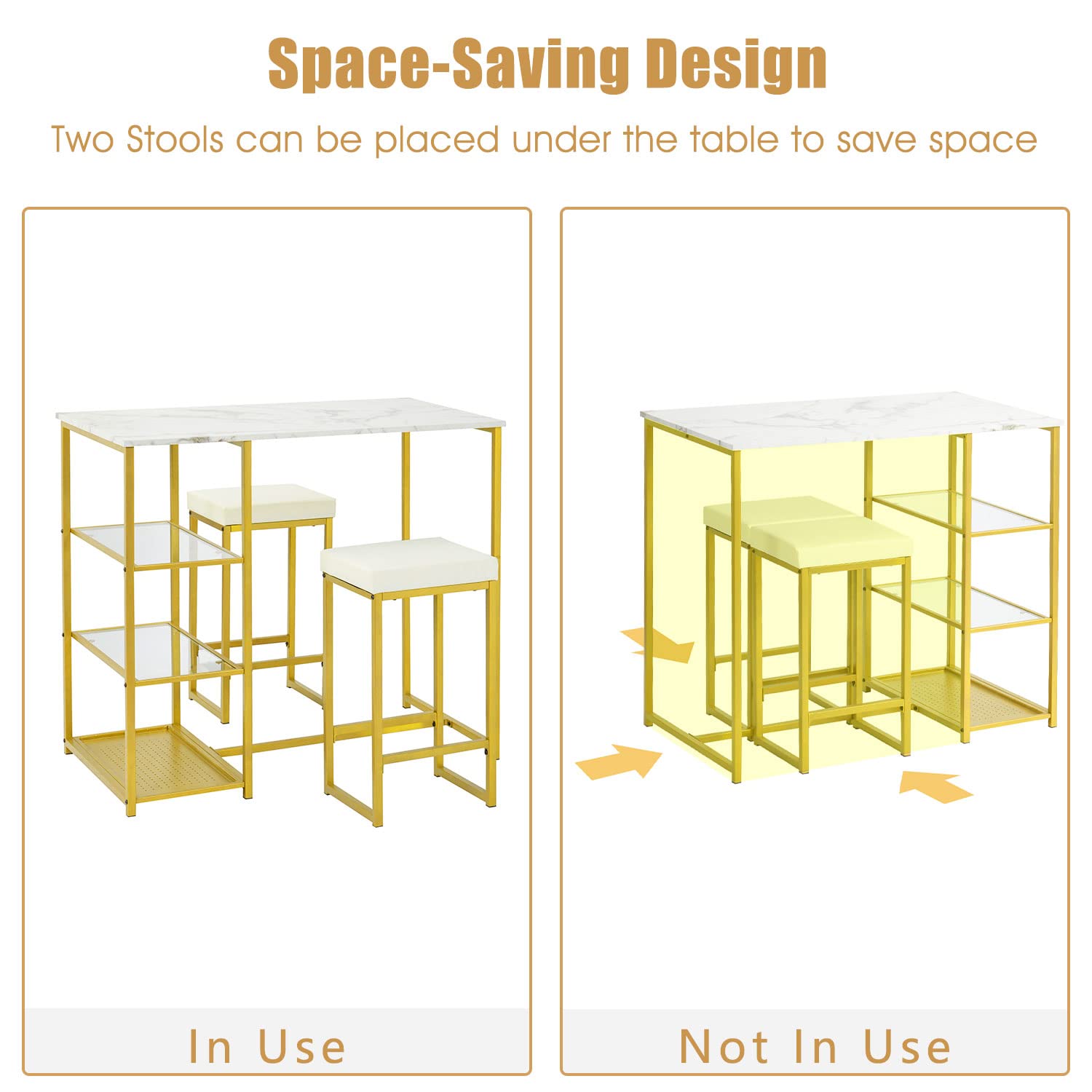 Modern 3-Piece Bar Table Set with 2 PU Stools & Storage Shelves - Counter Height Pub Dining Table for Small Spaces - Perfect for Kitchen, Breakfast Nook & Apartment Entertaining