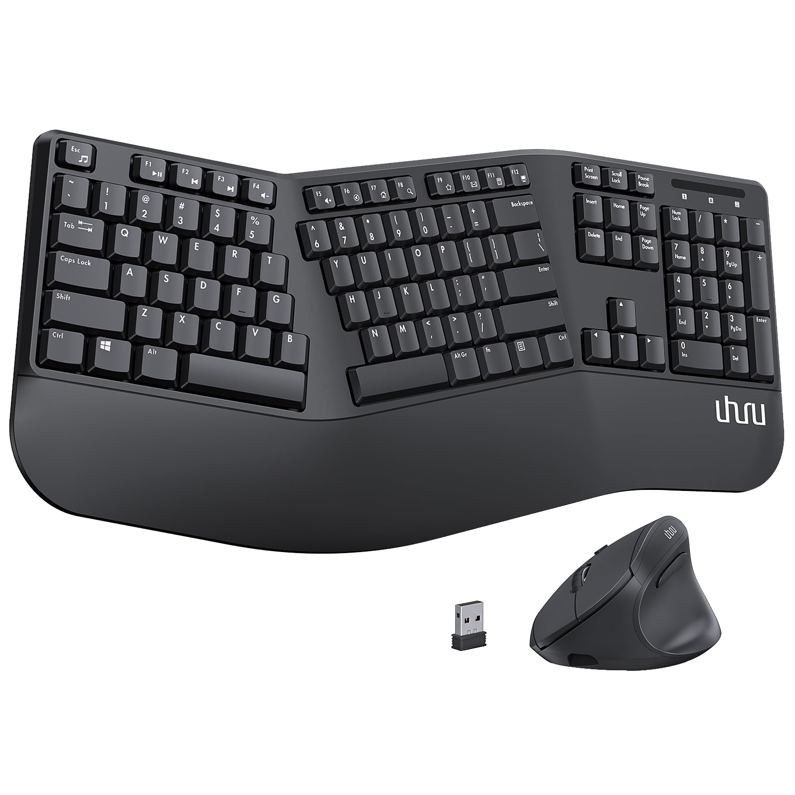 UHURU UEKM-20 Wireless Ergonomic Keyboard and Mouse Combo - Split Design with Palm Rest for Natural Typing, Compatible with Windows & Mac - Perfect for Office Work, Gaming, and Long Typing Sessions