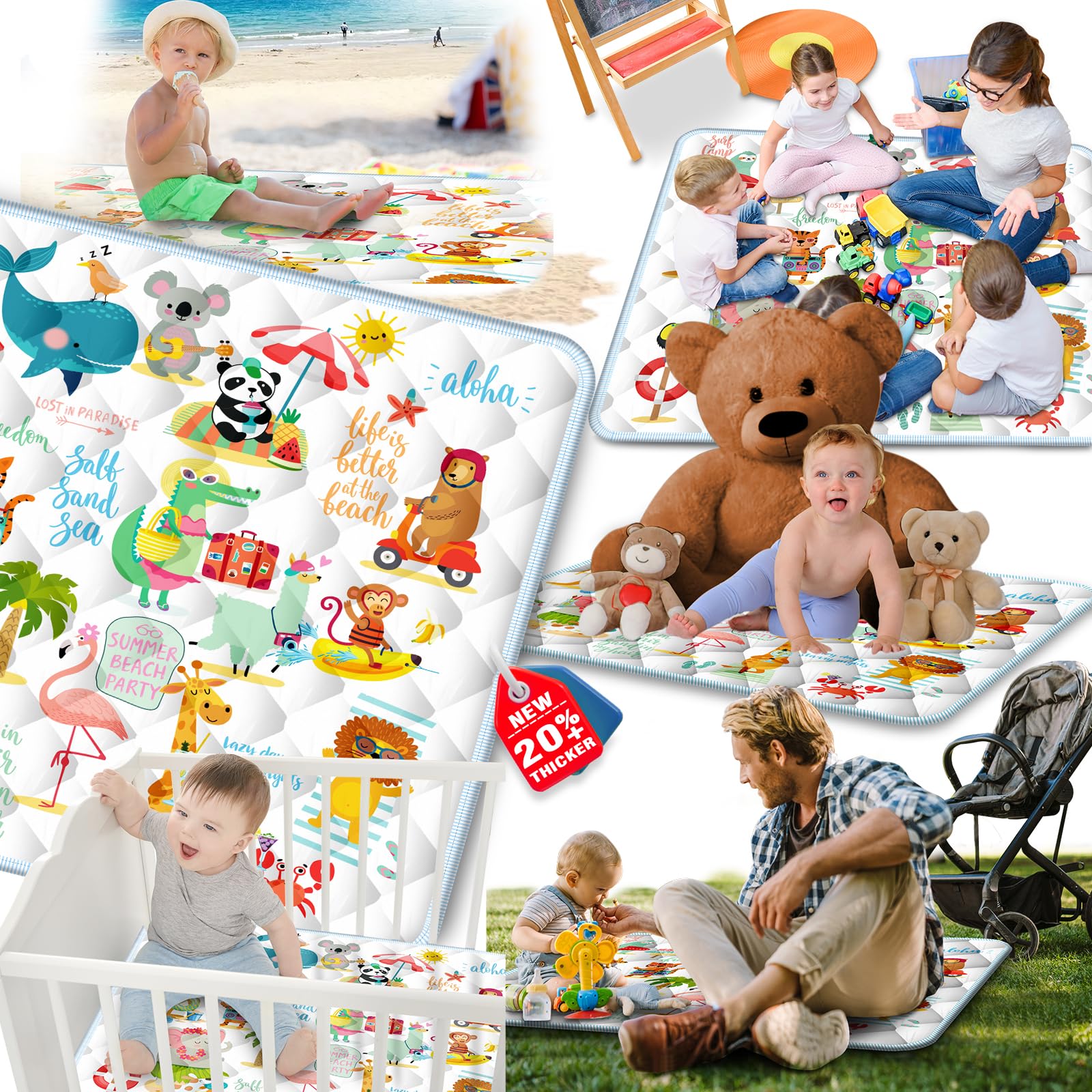 50x50 Inch Soft Thick Baby Play Mat - Foldable & Machine Washable Playpen Mat for Infants & Toddlers - Tummy Time & Floor Play - Perfect for Home, Nursery, Daycare & Travel (Holiday Design)