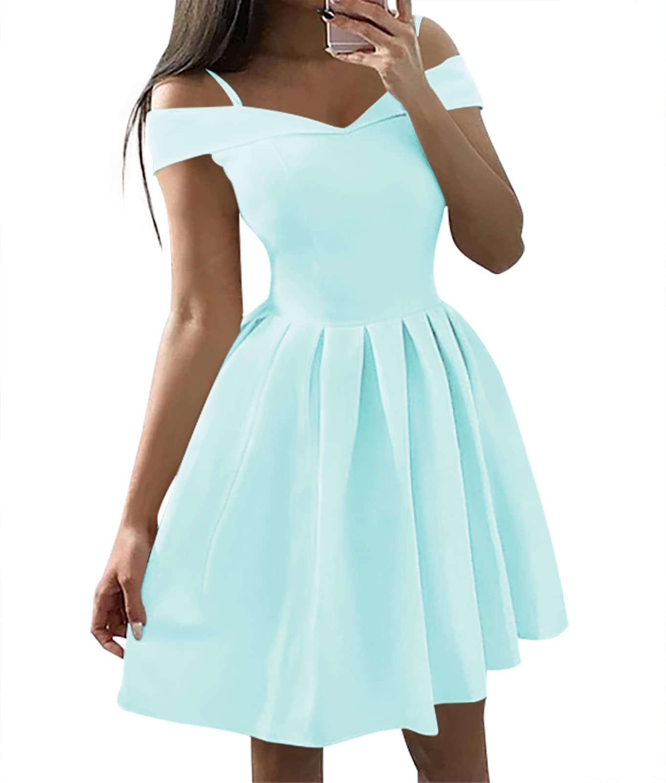 Elegant Off-Shoulder Satin Homecoming Dress - Short Cocktail Party Dress & Mini Prom Dress for Women | Perfect for Dances, Formal Events & Special Occasions