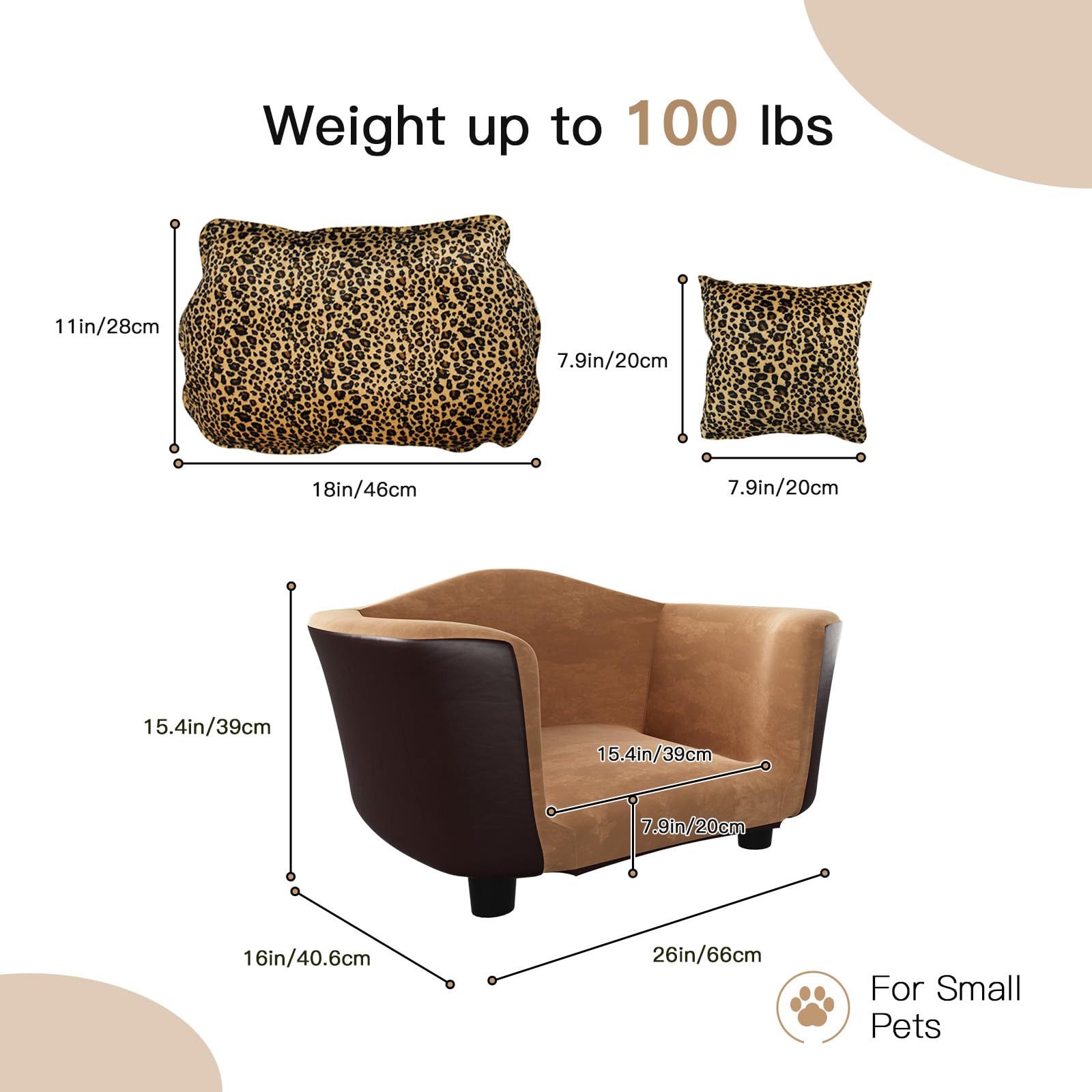 **Cozy Small Dog Sofa Bed - Supportive Foam Pet Couch with Washable Cover & Anti-Skid Bottom - Modern Low-Back Design for Dogs & Cats - Leopard Print Puppy Bed for Living Room & Bedroom**