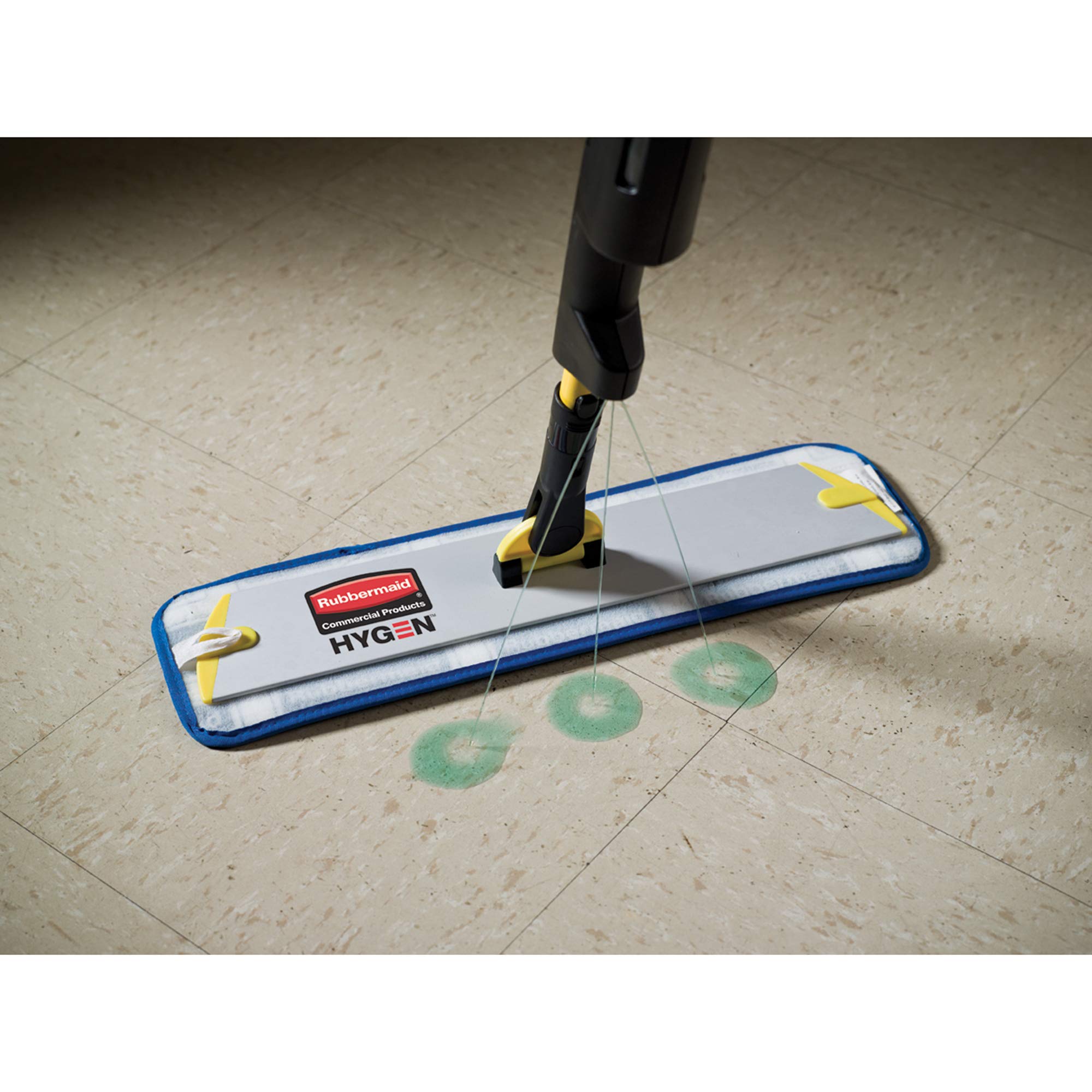 Rubbermaid Commercial HYGEN Pulse Microfiber Spray Mop Kit - Single Sided Hard Floor Cleaner for Hardwood, Tile & Laminate Floors - Yellow Mop with Refillable Bottle - Ideal for Kitchen, Bathroom, Lobby & Office Cleaning