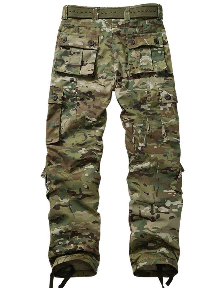 AKARMY Men's Ripstop Cargo Pants - Military Camo Tactical Hiking Pants with 8 Pockets, Relaxed Fit for Outdoor Adventures, Work & Casual Wear (No Belt Included)