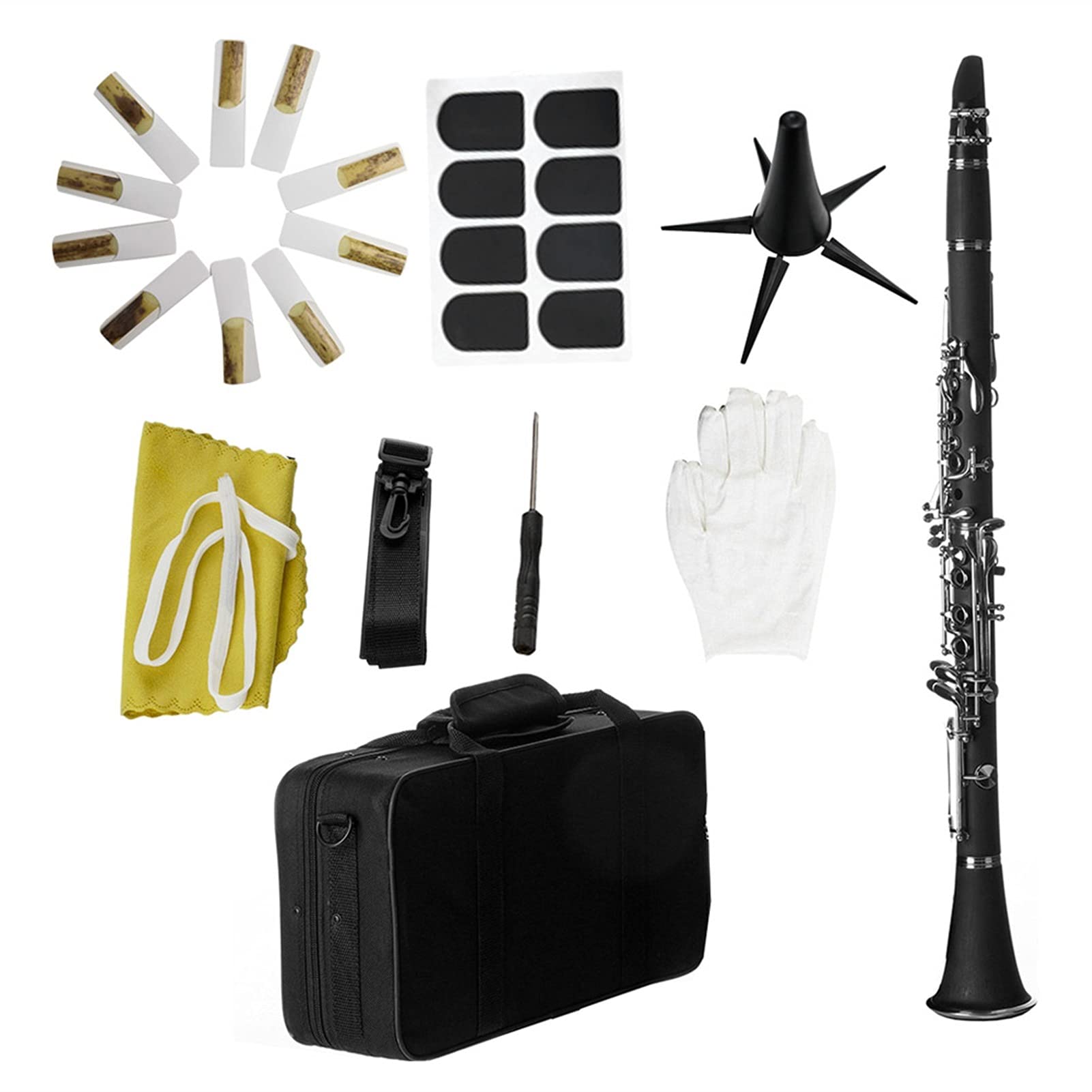 Professional Bb B Flat Clarinet for Students - Bakelite Body with Case, Reeds, Rubber Pads, Gloves, Strap & Cleaning Cloth - Perfect for School Bands, Beginners & Music Practice