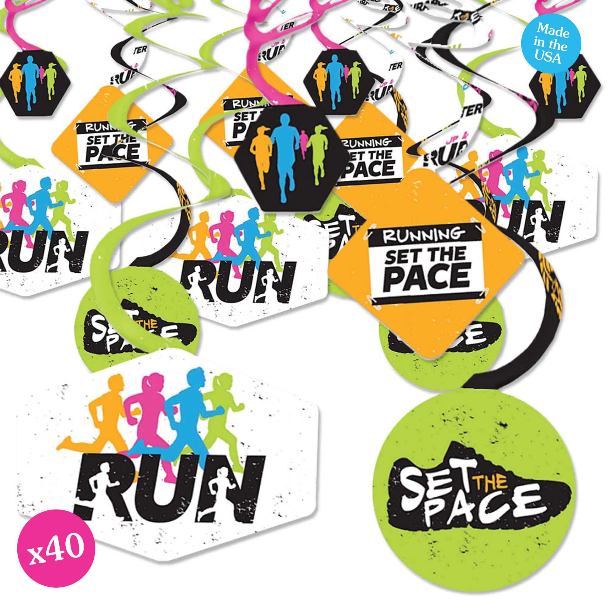 Big Dot of Happiness Running Party Decorations - 40-Piece Set for Track, Cross Country & Marathon Events - Hanging Streamers & Wall Decor for Race Day Celebrations, Birthday Parties & Sports Themed Events