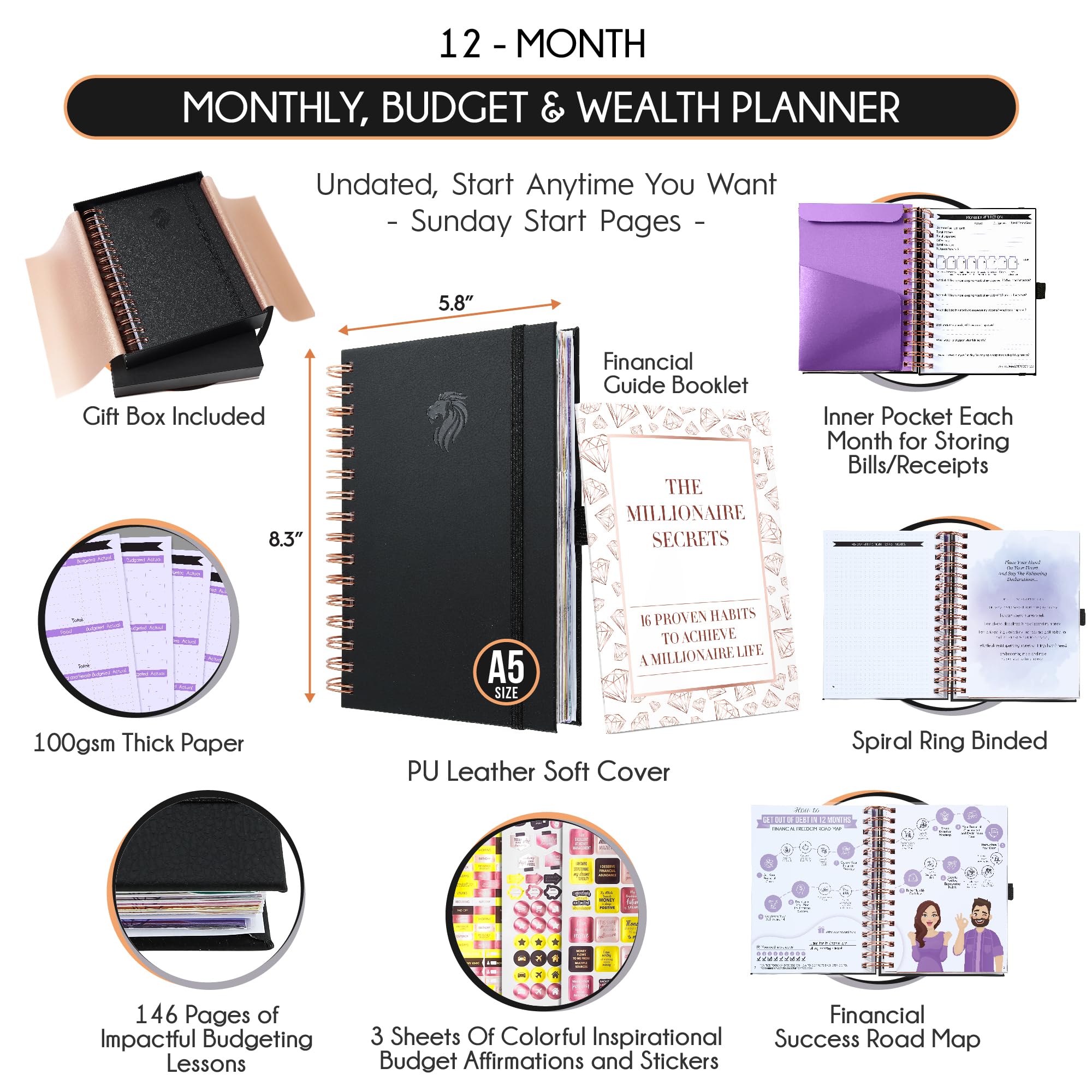 2025 Spiral Budget Planner & Monthly Bill Organizer with Pockets - Finance Journal, Debt Tracker for Bill Payments & Savings | 12-Month Financial Freedom Planner for Personal Finance, Family Budgeting & Money Management | Perfect for Students, Professionals & Home Use