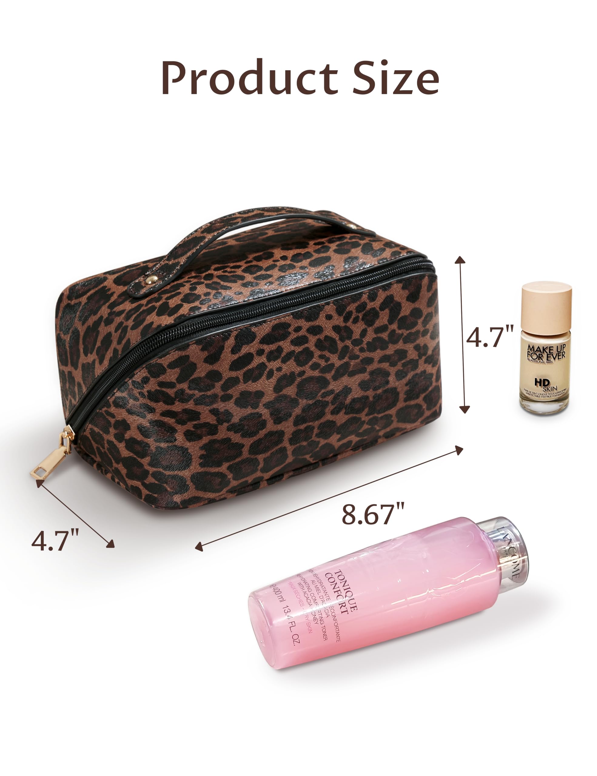 Yarnic Leopard Travel Makeup Bag - Large PU Leather Cosmetic Organizer for Women | Perfect for Travel & Daily Use
