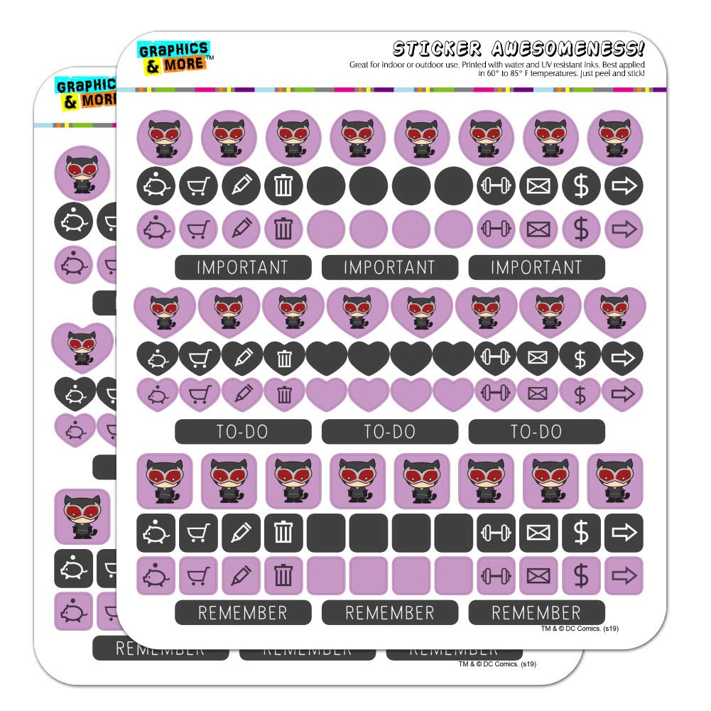 Batman Catwoman Chibi Stickers Set - Cute Planner Calendar Decorative Stickers for Scrapbooking, Journaling, DIY Crafts & Bullet Journal Supplies - Perfect for Notebooks, Planners, Gift Wrapping & Card Making