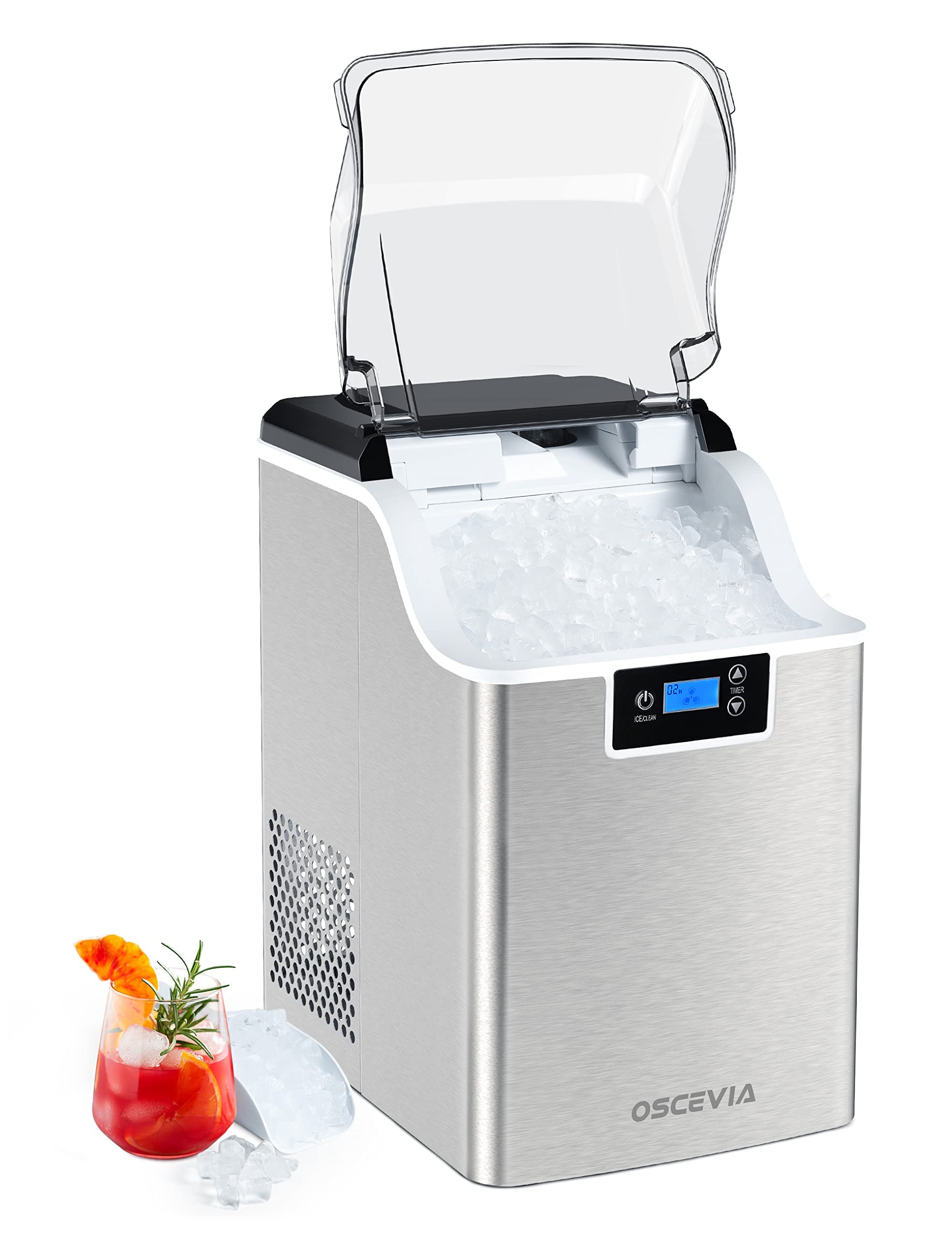 Countertop Nugget Ice Maker 44lbs - Fast 15-Minute Pebble Ice Machine with Self-Cleaning, 4lbs Ice Basket & 2.2L Water Tank - Perfect for Home, Office, Bar Parties & Cocktail Making