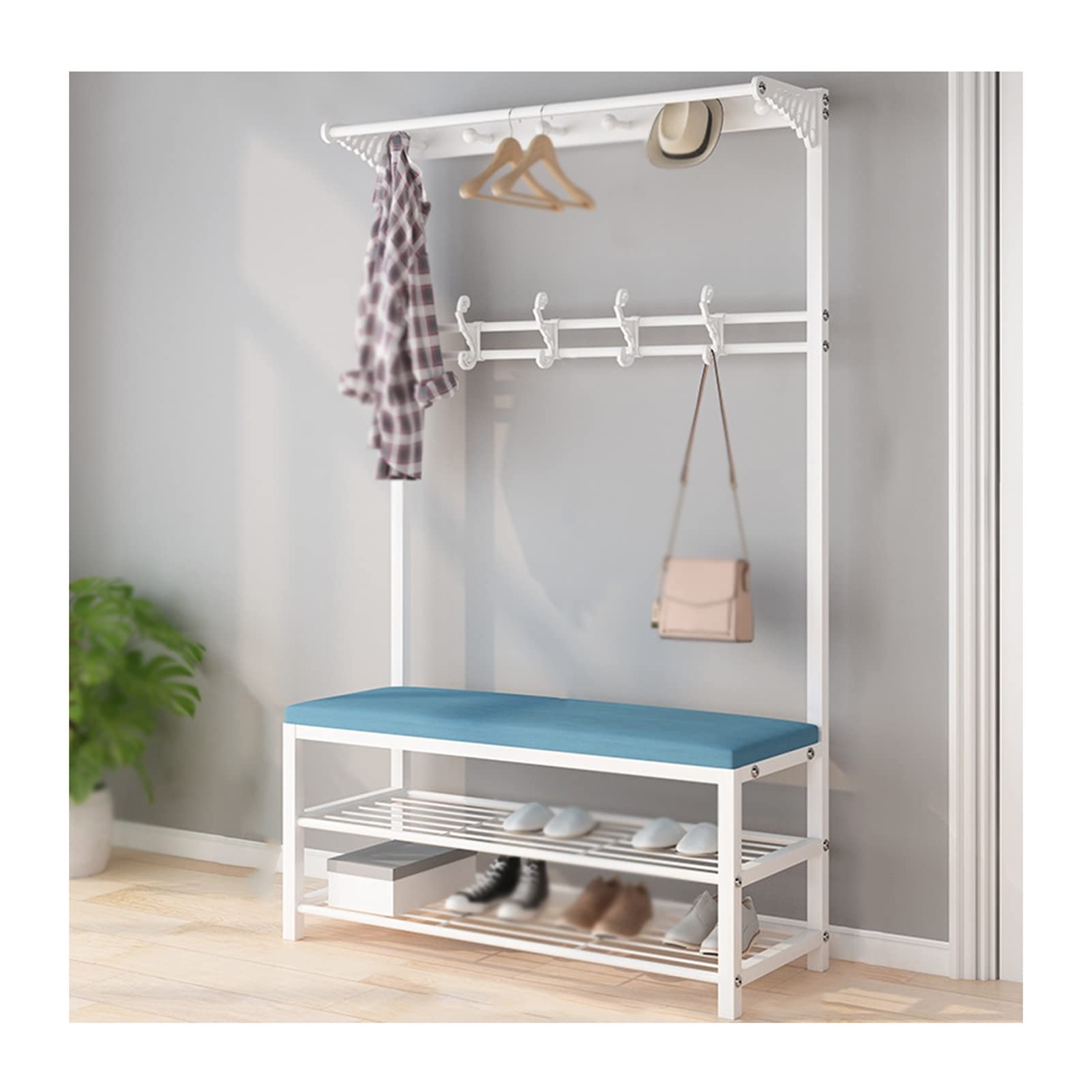 4-in-1 Hall Tree Shoe Bench with Coat Hooks & Storage Shelf - Entryway Organizer for Living Room, Mudroom & Foyer (100