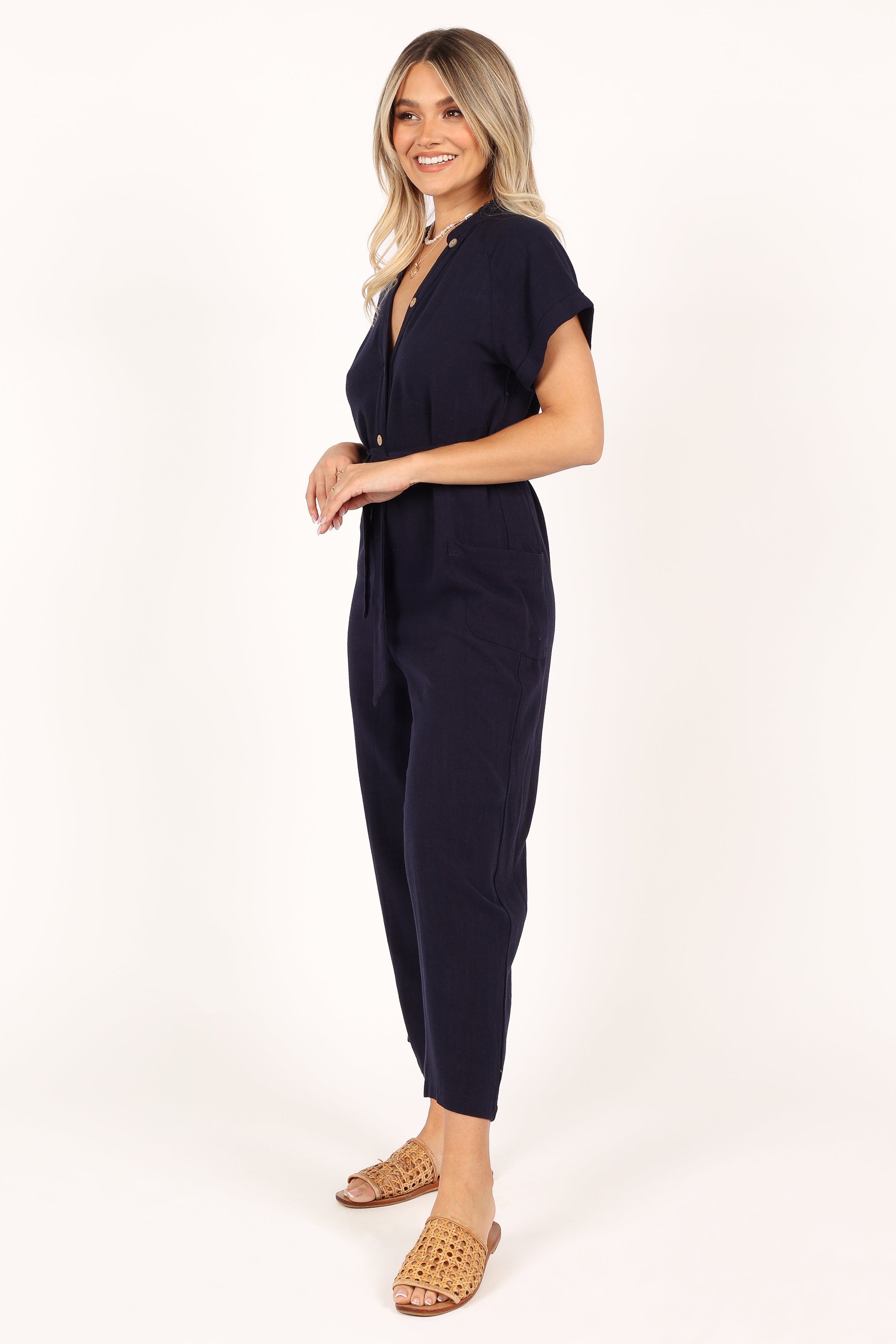 Archie Women's Navy Blue Jumpsuit - Casual One Piece Romper for Summer Outings, Beach Vacations & Everyday Wear